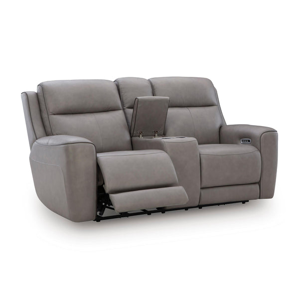 Signature Design by Ashley 5Z Comfort Power Reclining Leather Match Loveseat with Console
