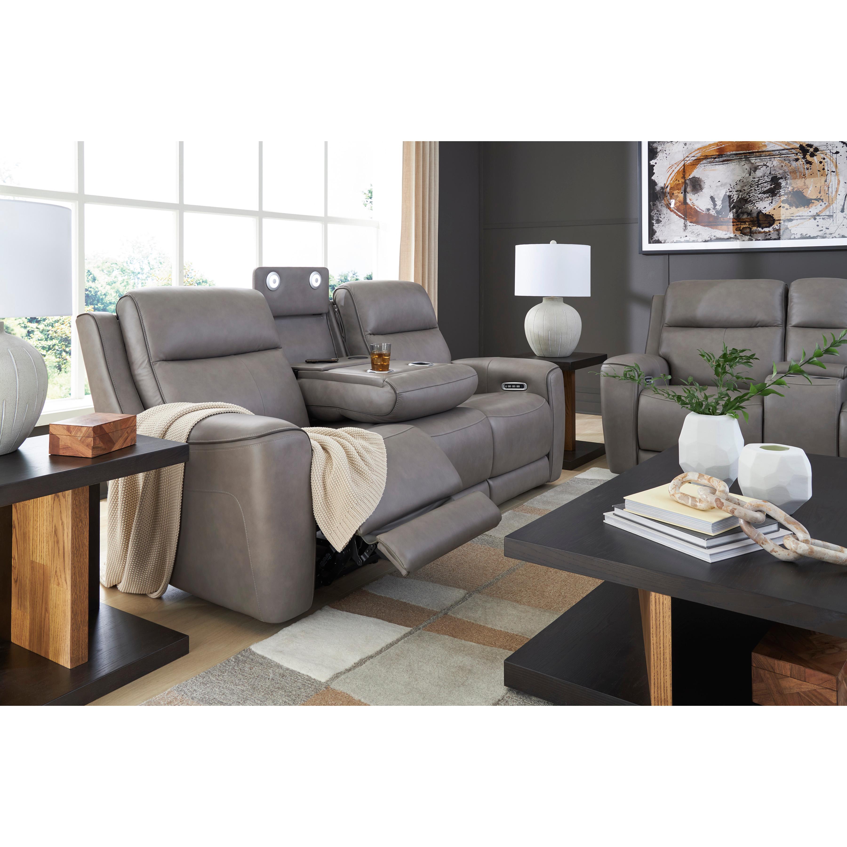  Manufacturer Color_Coin --  Signature Design by Ashley 5Z Comfort Power Reclining Leather Match Loveseat with Console IMAGE 11