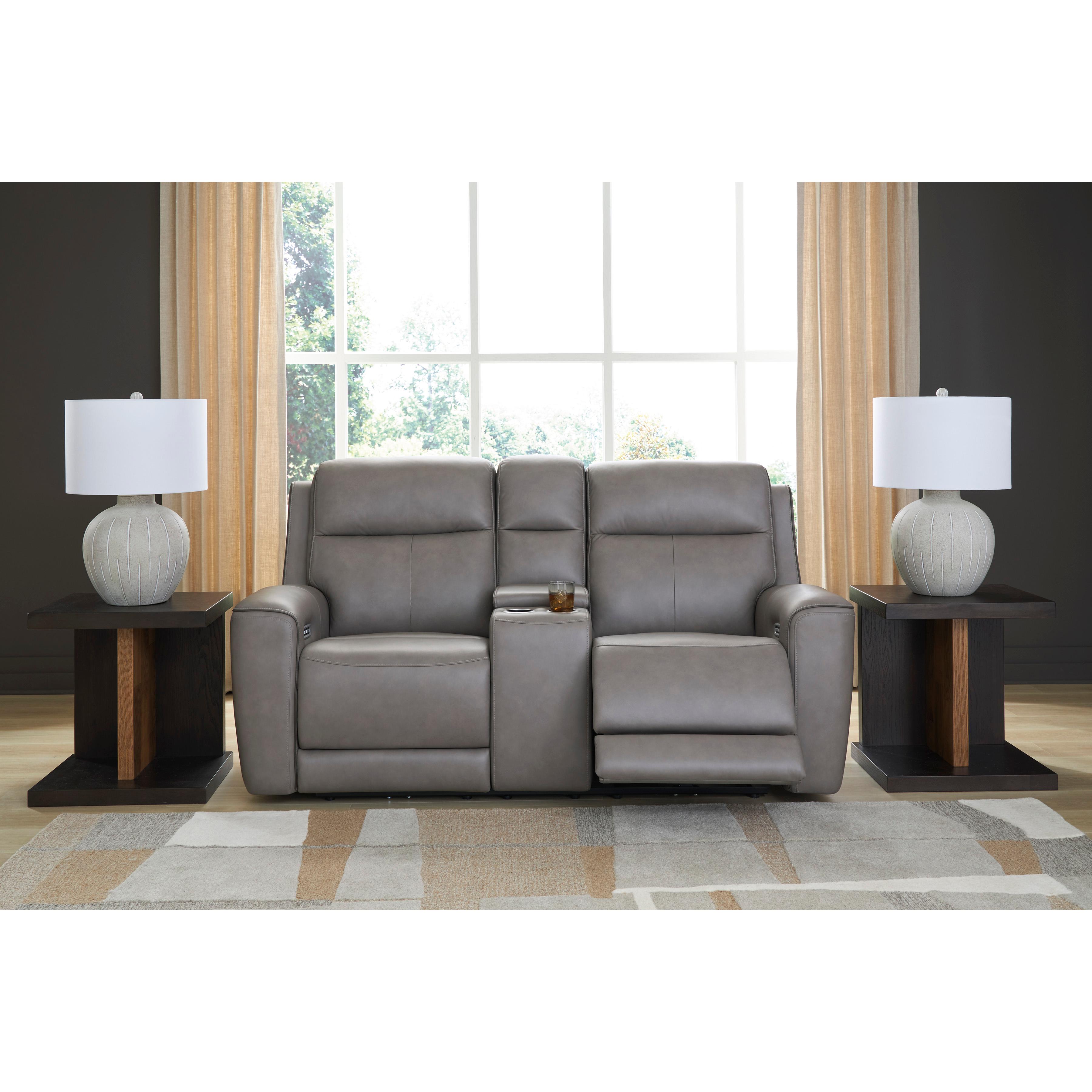  Manufacturer Color_Coin --  Signature Design by Ashley 5Z Comfort Power Reclining Leather Match Loveseat with Console IMAGE 4