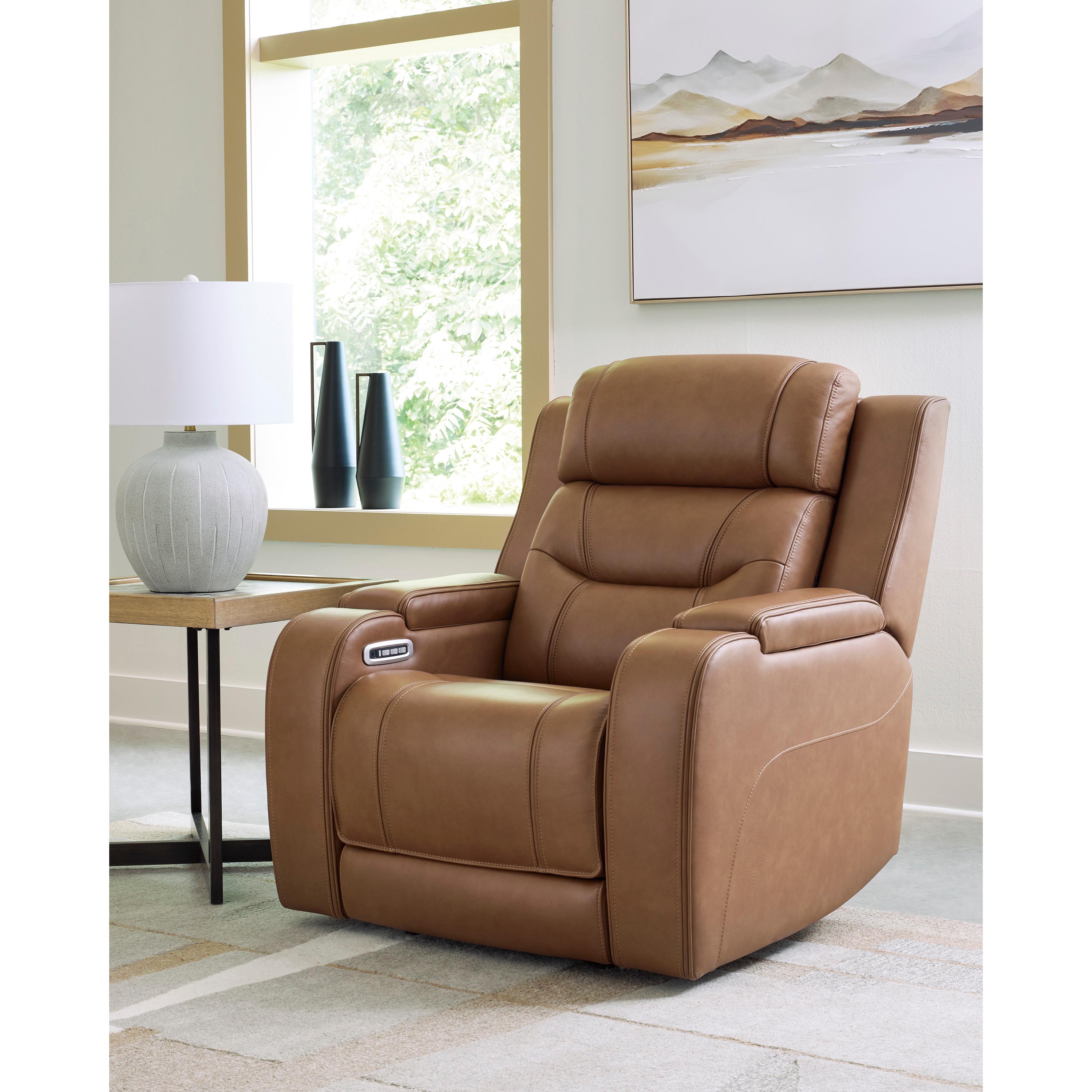  Manufacturer Color_Caramel --  Signature Design by Ashley Knightington Power Leather Match Recliner IMAGE 5