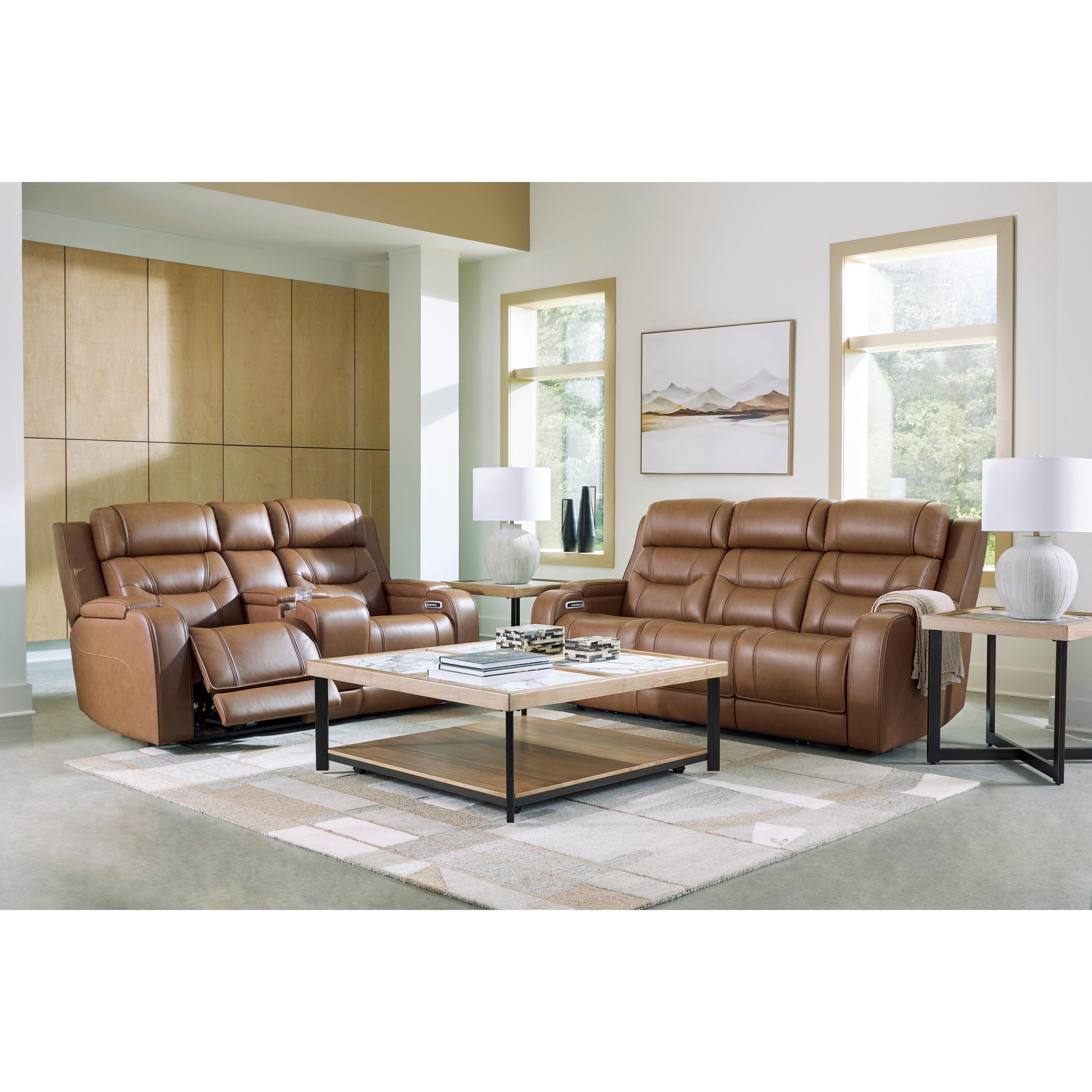  Manufacturer Color_Caramel --  Signature Design by Ashley Knightington Power Reclining Leather Match Sofa IMAGE 14