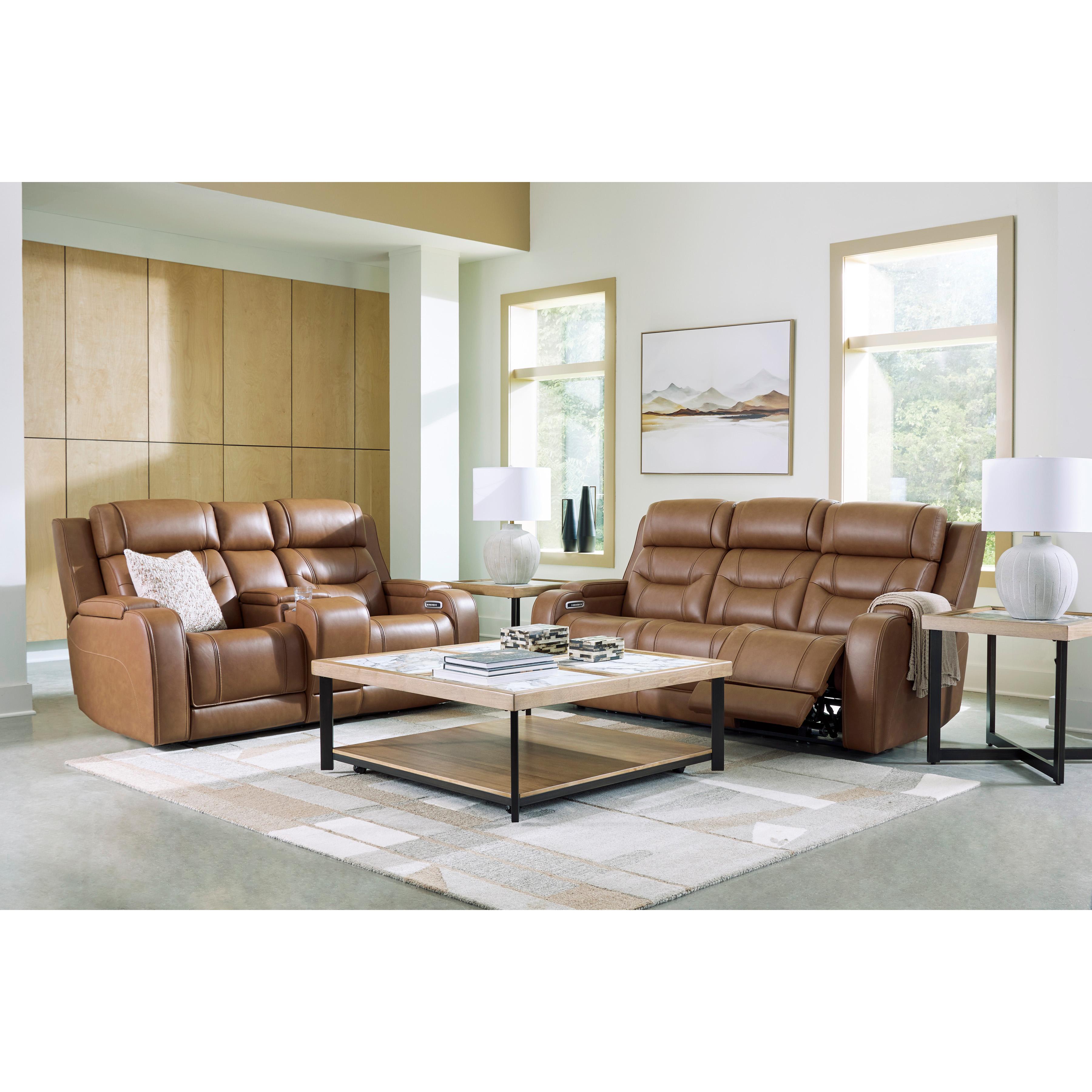  Manufacturer Color_Caramel --  Signature Design by Ashley Knightington Power Reclining Leather Match Sofa IMAGE 15