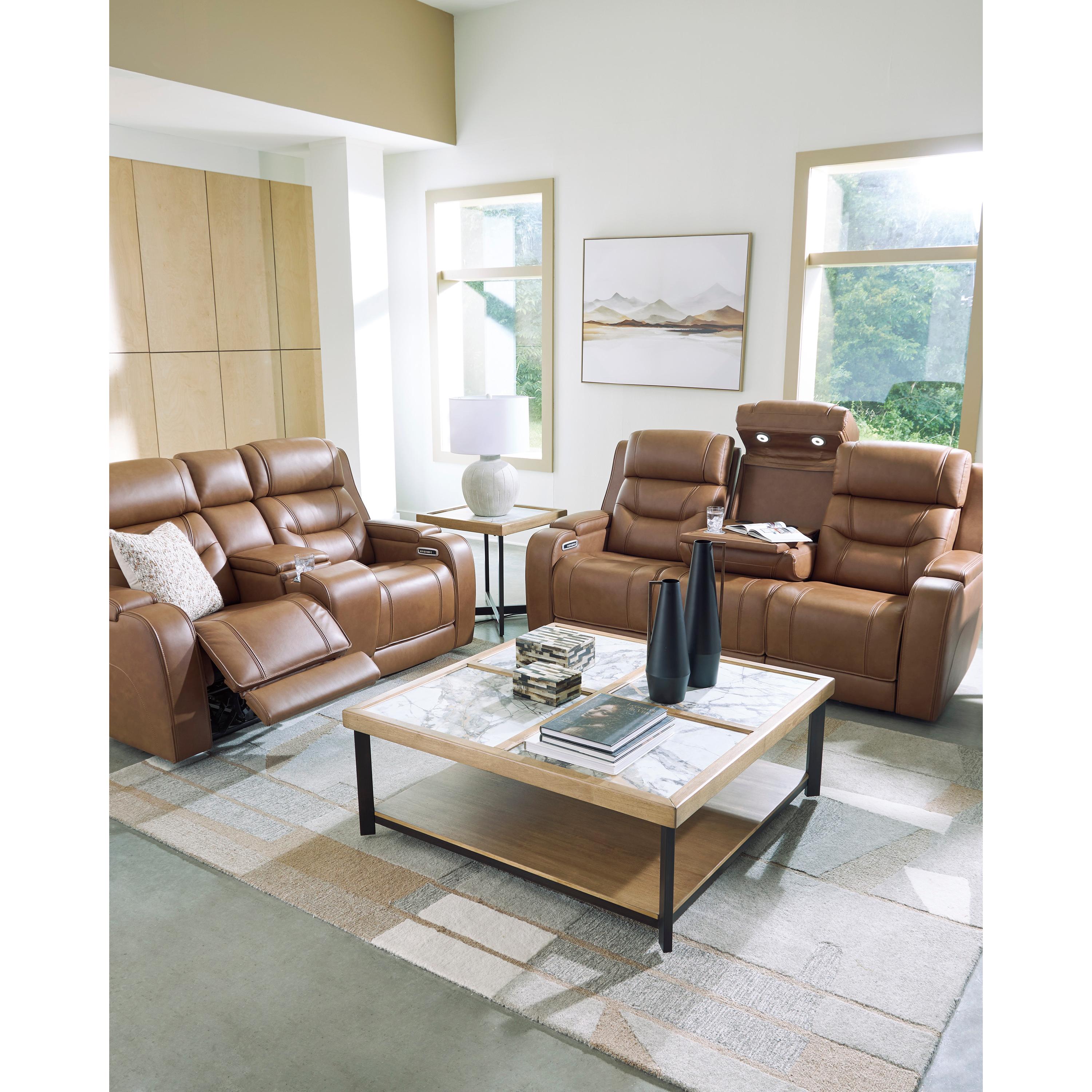  Manufacturer Color_Caramel --  Signature Design by Ashley Knightington Power Reclining Leather Match Loveseat with Console IMAGE 12