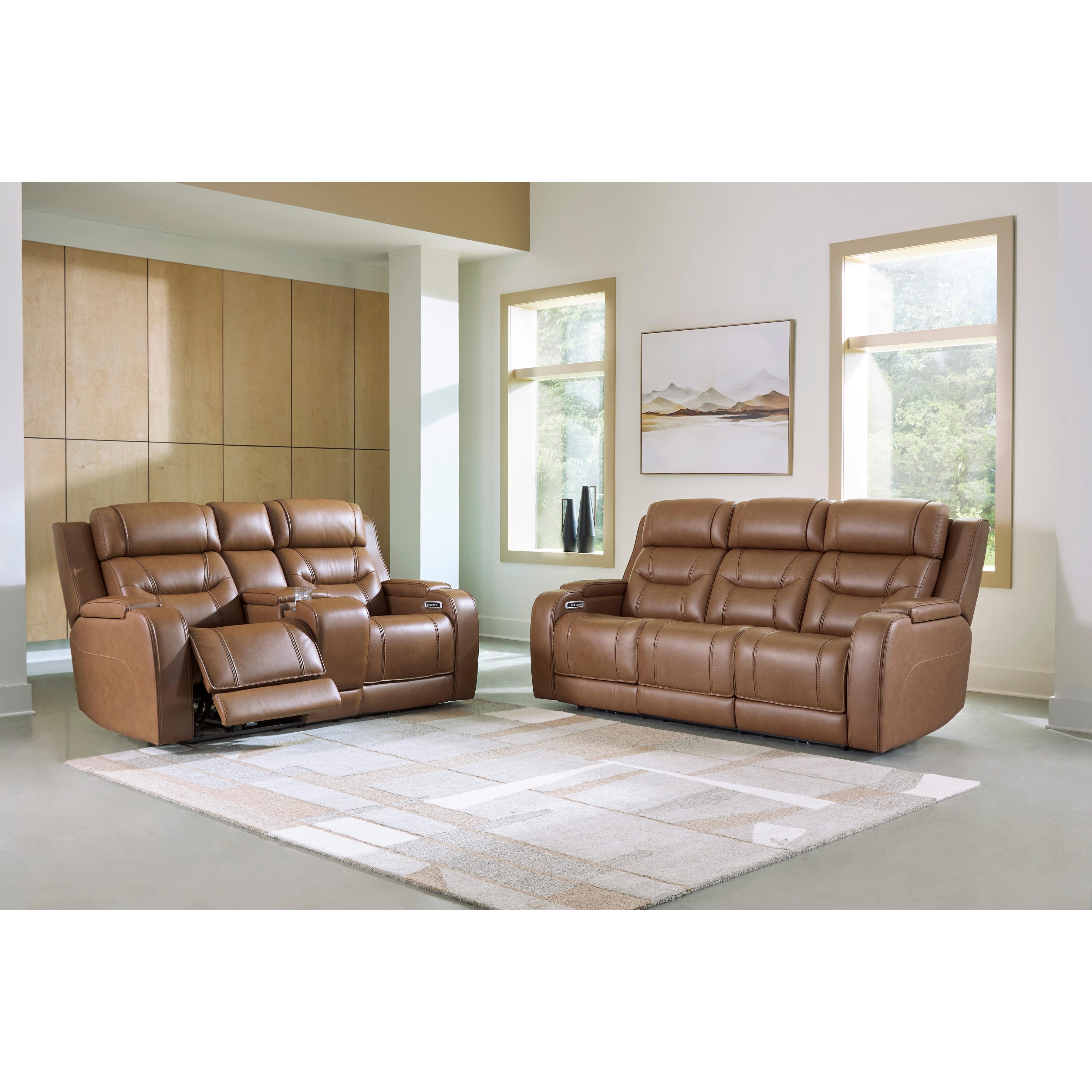  Manufacturer Color_Caramel --  Signature Design by Ashley Knightington Power Reclining Leather Match Loveseat with Console IMAGE 13