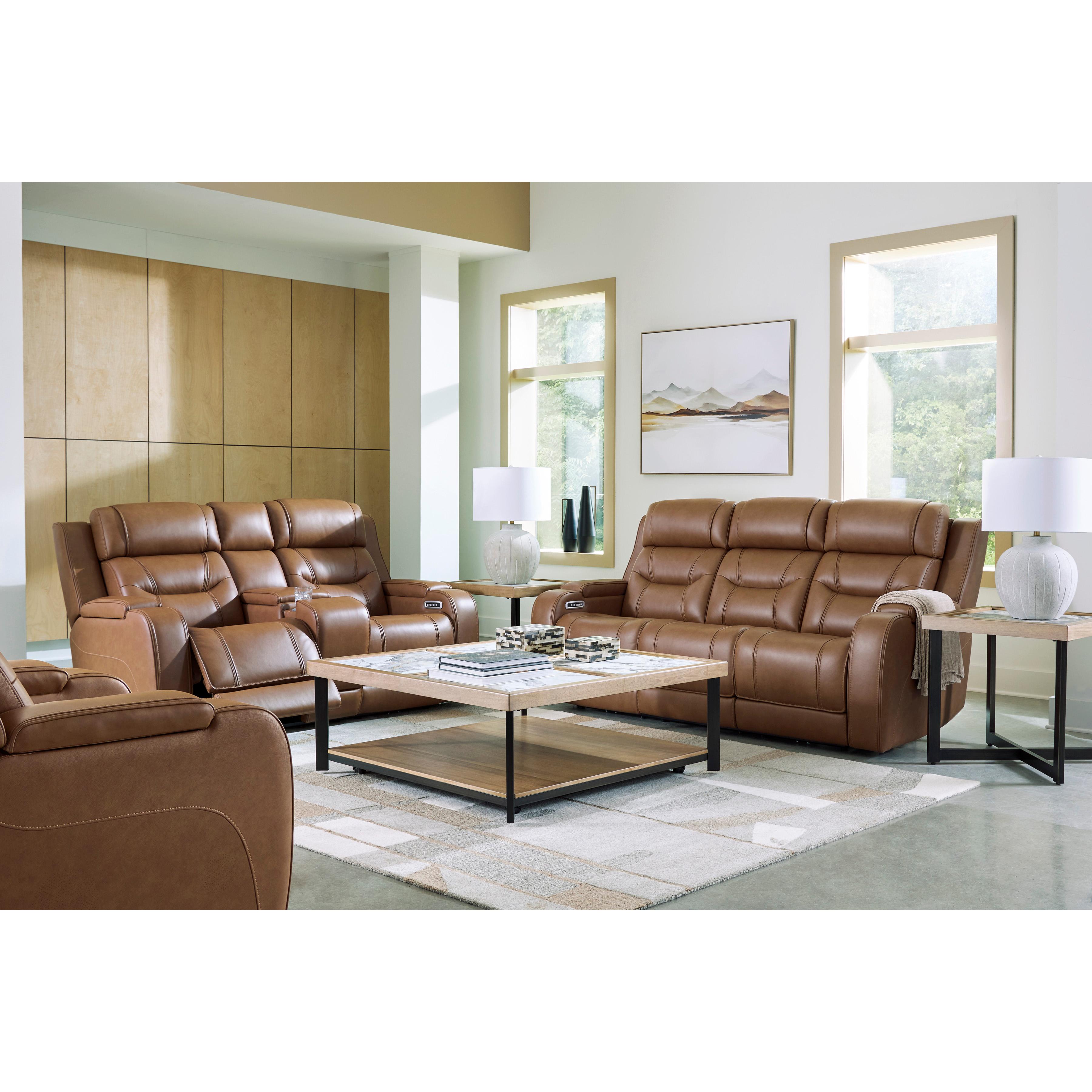  Manufacturer Color_Caramel --  Signature Design by Ashley Knightington Power Reclining Leather Match Loveseat with Console IMAGE 15