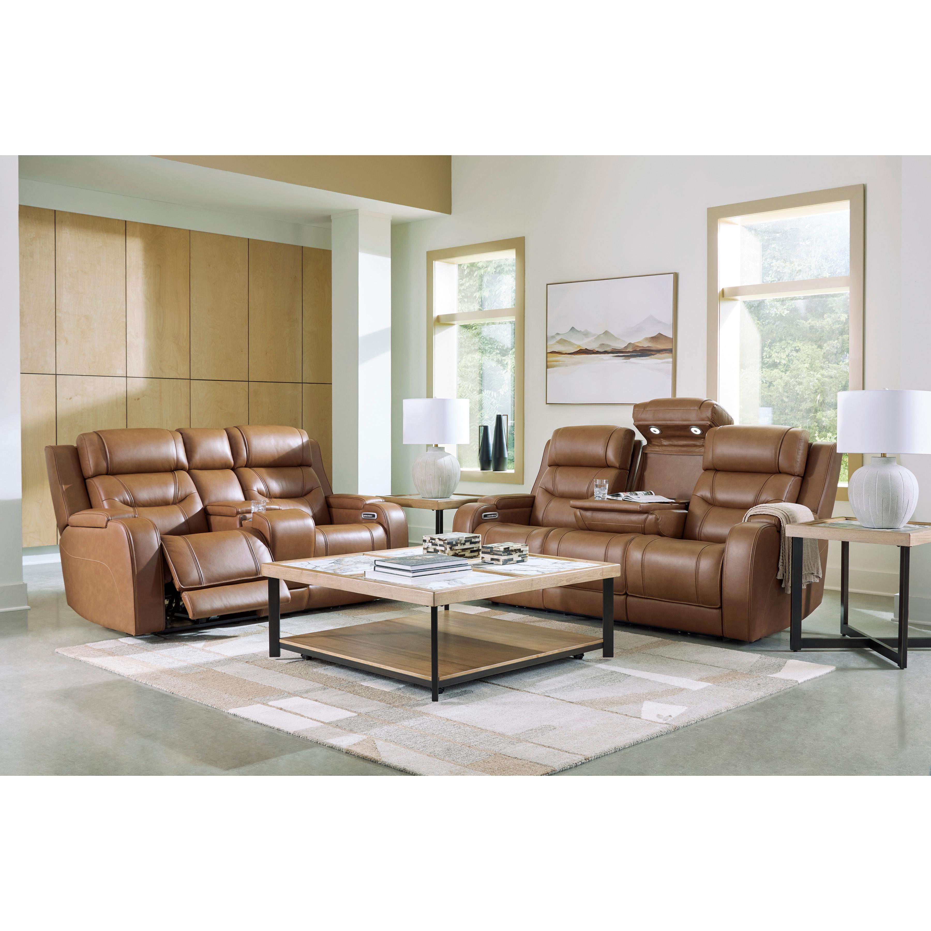  Manufacturer Color_Caramel --  Signature Design by Ashley Knightington Power Reclining Leather Match Loveseat with Console IMAGE 16