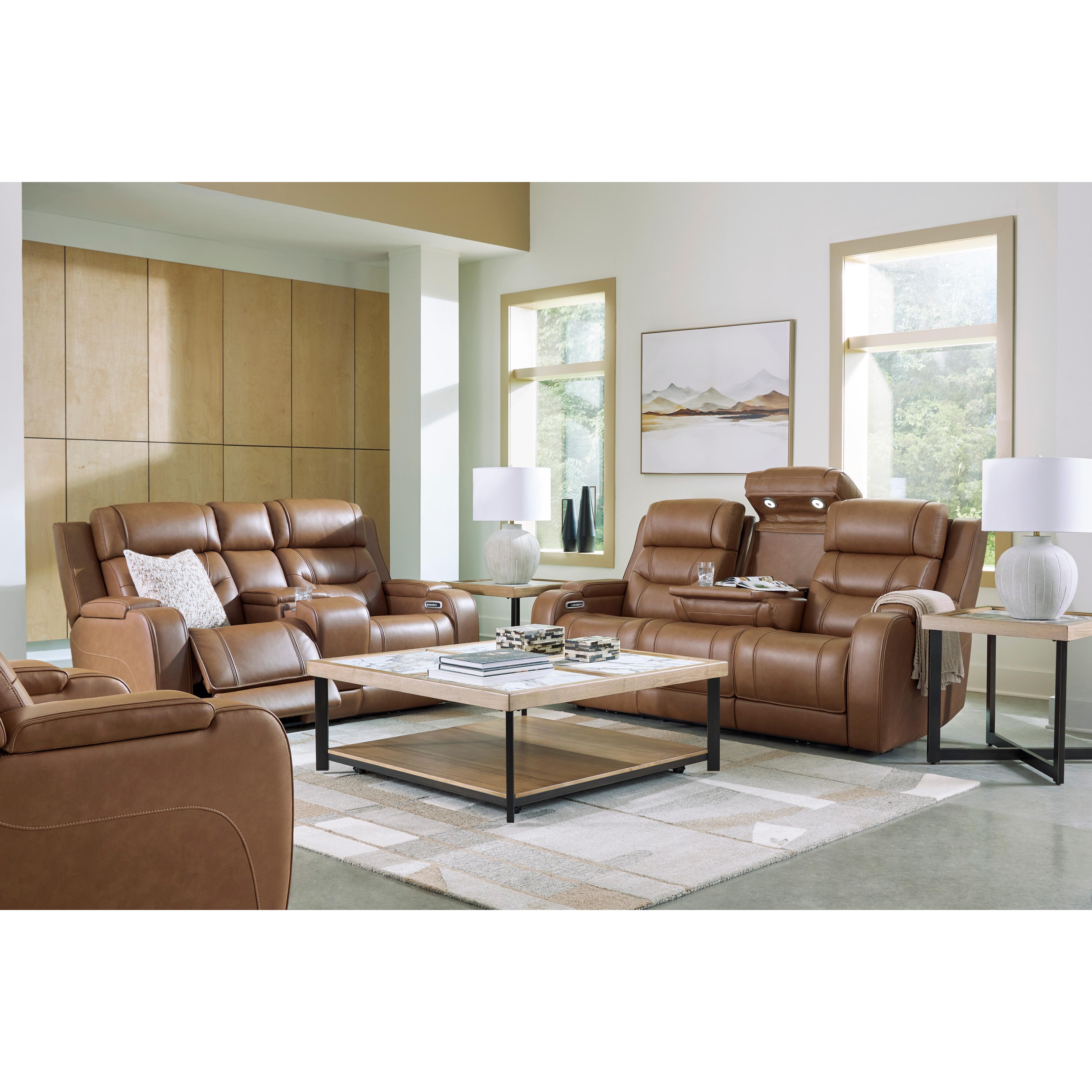  Manufacturer Color_Caramel --  Signature Design by Ashley Knightington Power Reclining Leather Match Loveseat with Console IMAGE 18