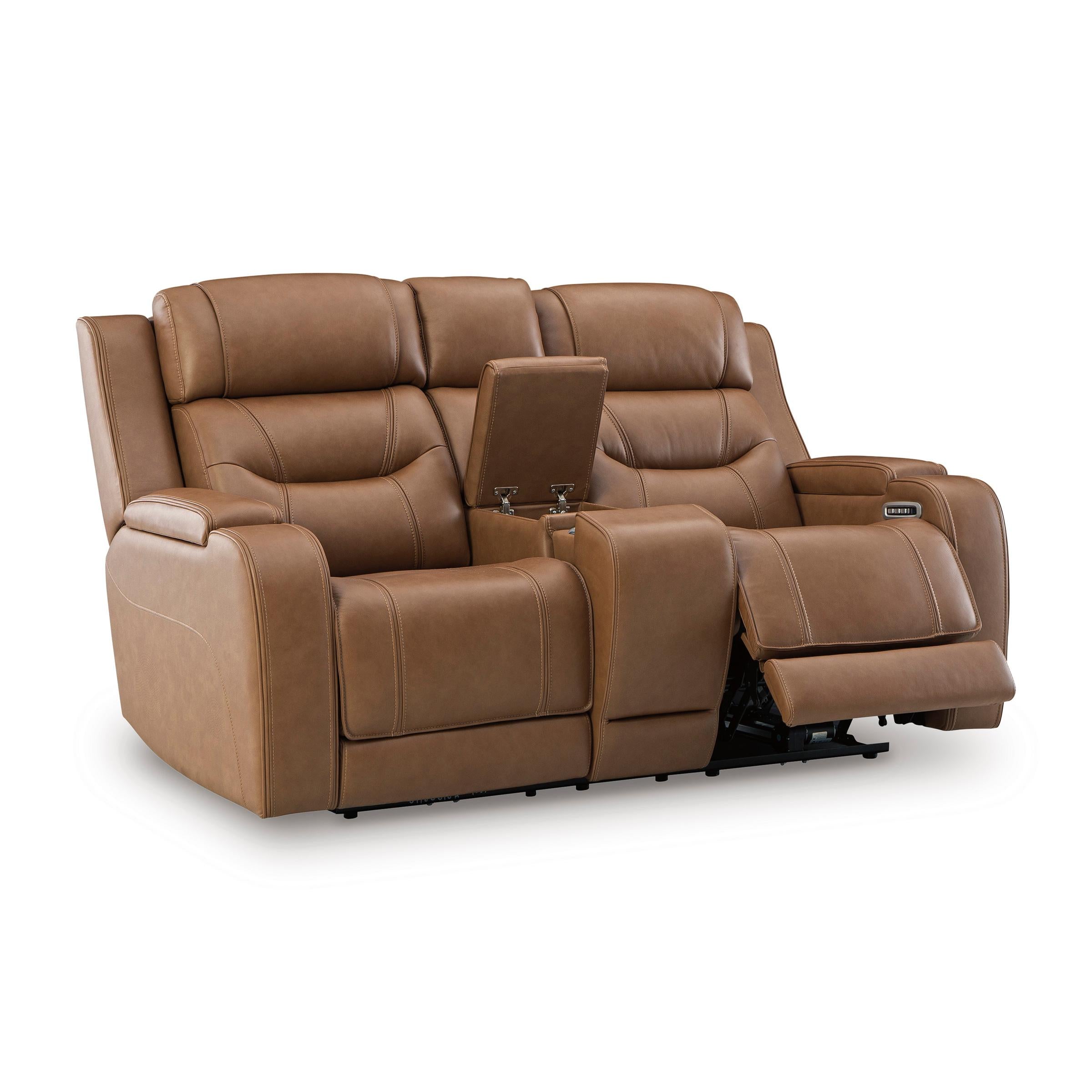  Manufacturer Color_Caramel --  Signature Design by Ashley Knightington Power Reclining Leather Match Loveseat with Console IMAGE 2