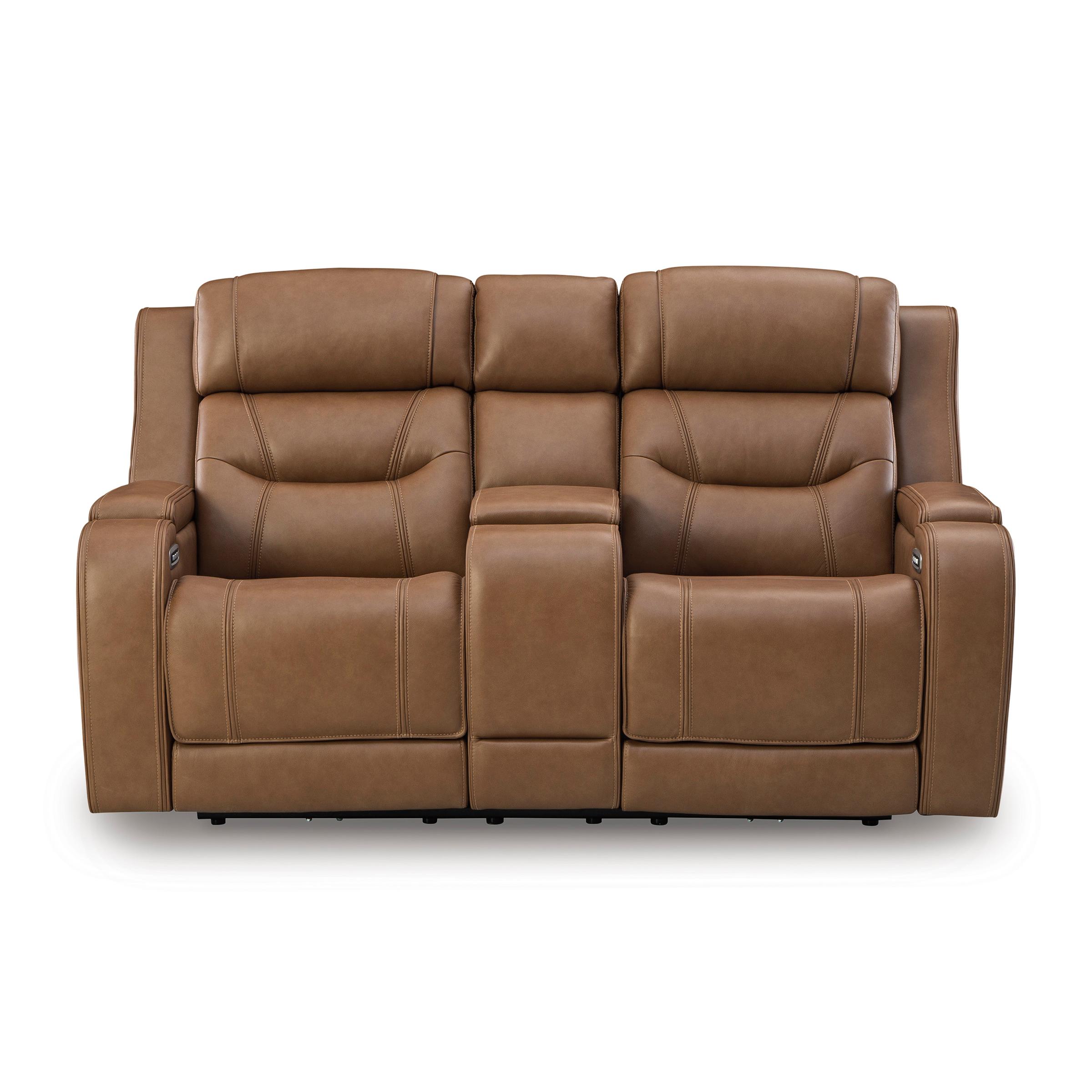 Manufacturer Color_Caramel --  Signature Design by Ashley Knightington Power Reclining Leather Match Loveseat with Console IMAGE 3