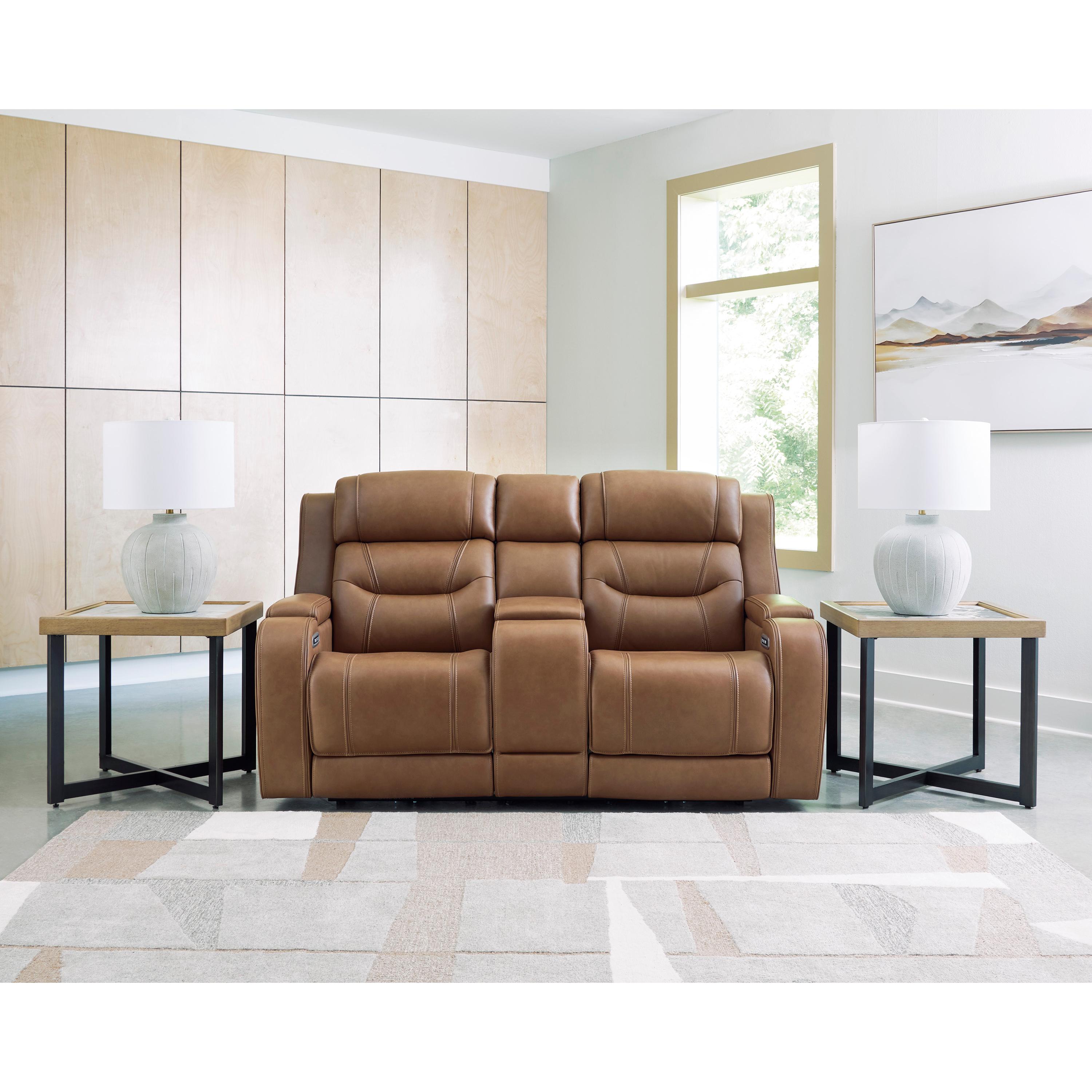  Manufacturer Color_Caramel --  Signature Design by Ashley Knightington Power Reclining Leather Match Loveseat with Console IMAGE 5