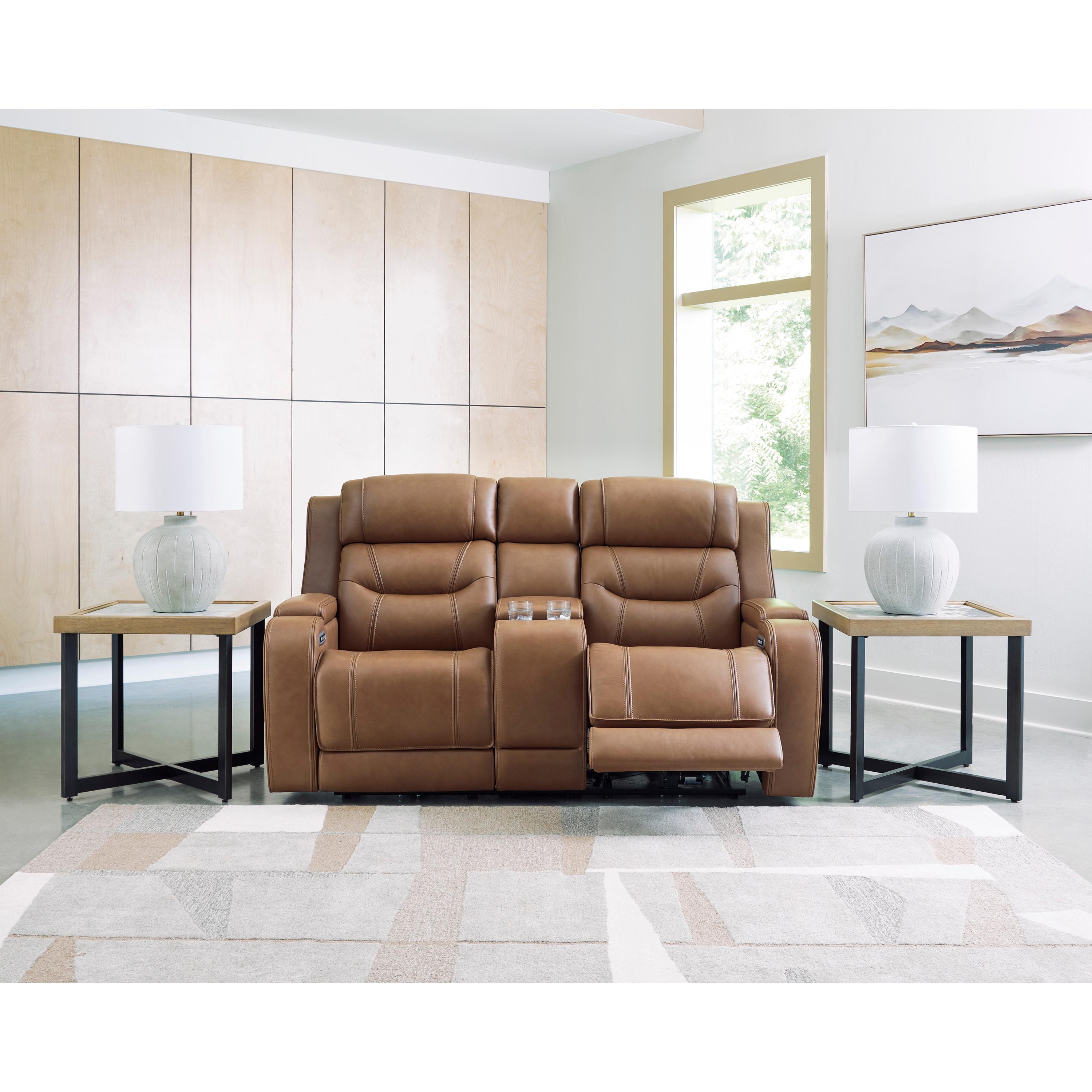  Manufacturer Color_Caramel --  Signature Design by Ashley Knightington Power Reclining Leather Match Loveseat with Console IMAGE 6