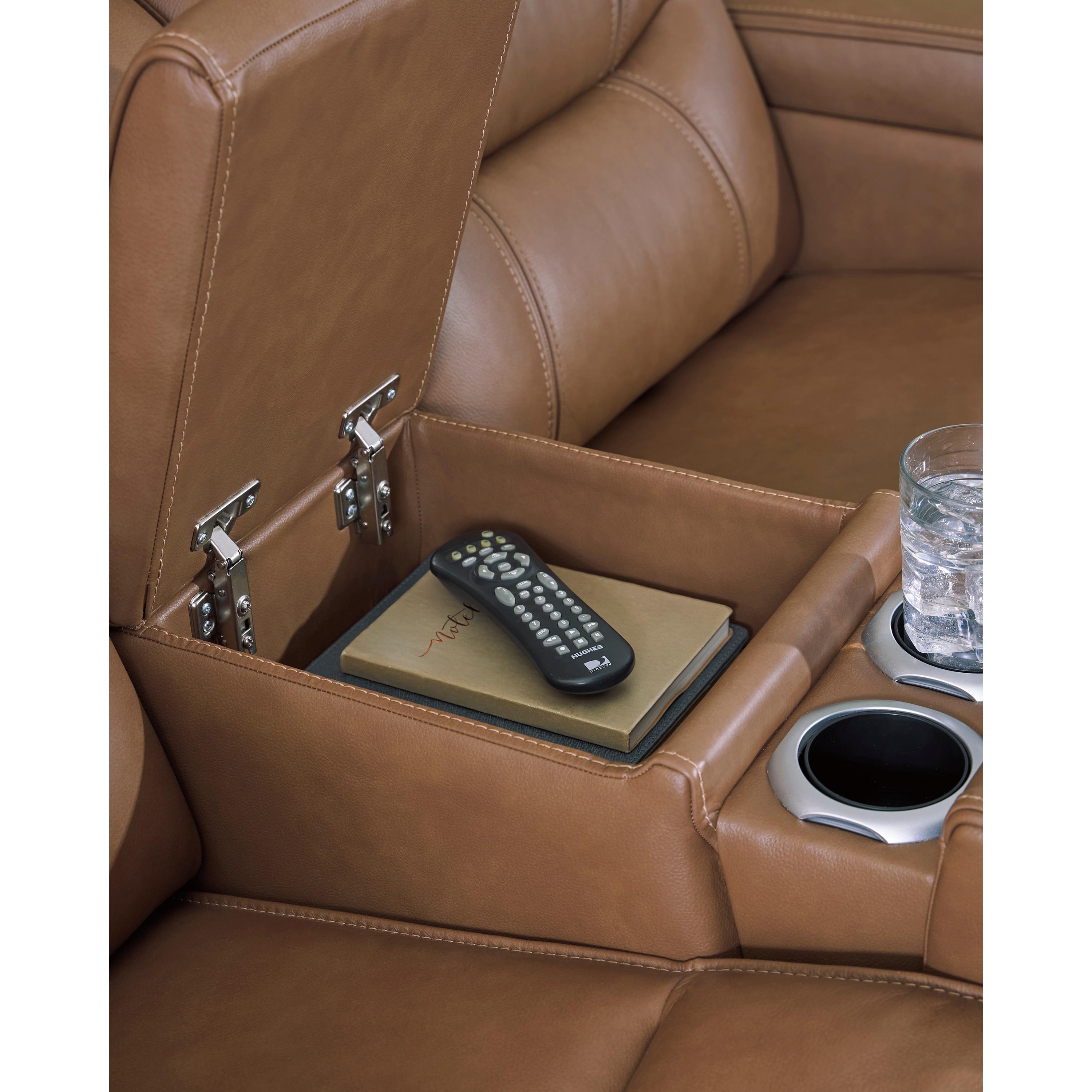  Manufacturer Color_Caramel --  Signature Design by Ashley Knightington Power Reclining Leather Match Loveseat with Console IMAGE 7