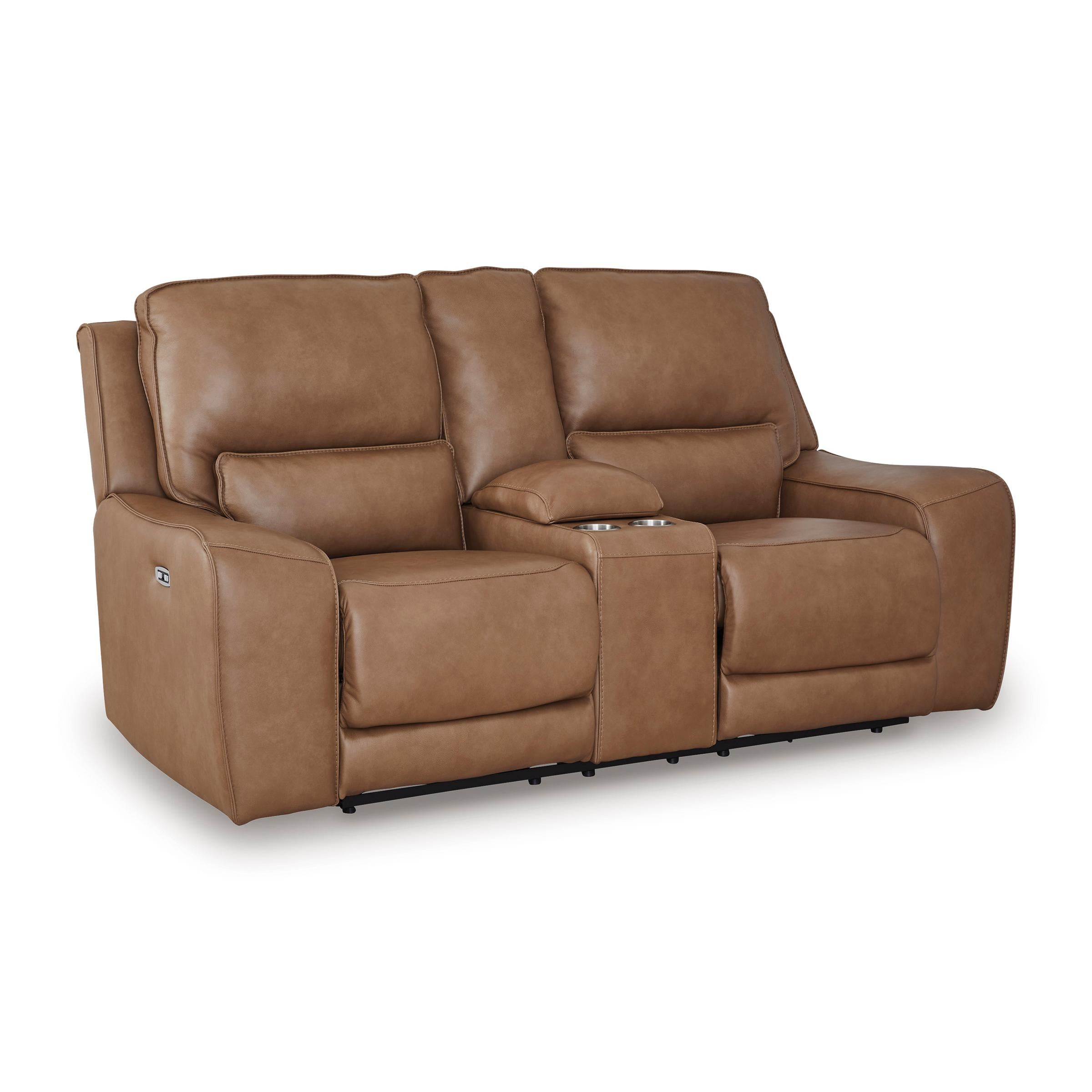  Manufacturer Color_Caramel --  Signature Design by Ashley DeepWakes Power Reclining Leather Match Loveseat with Console IMAGE 1