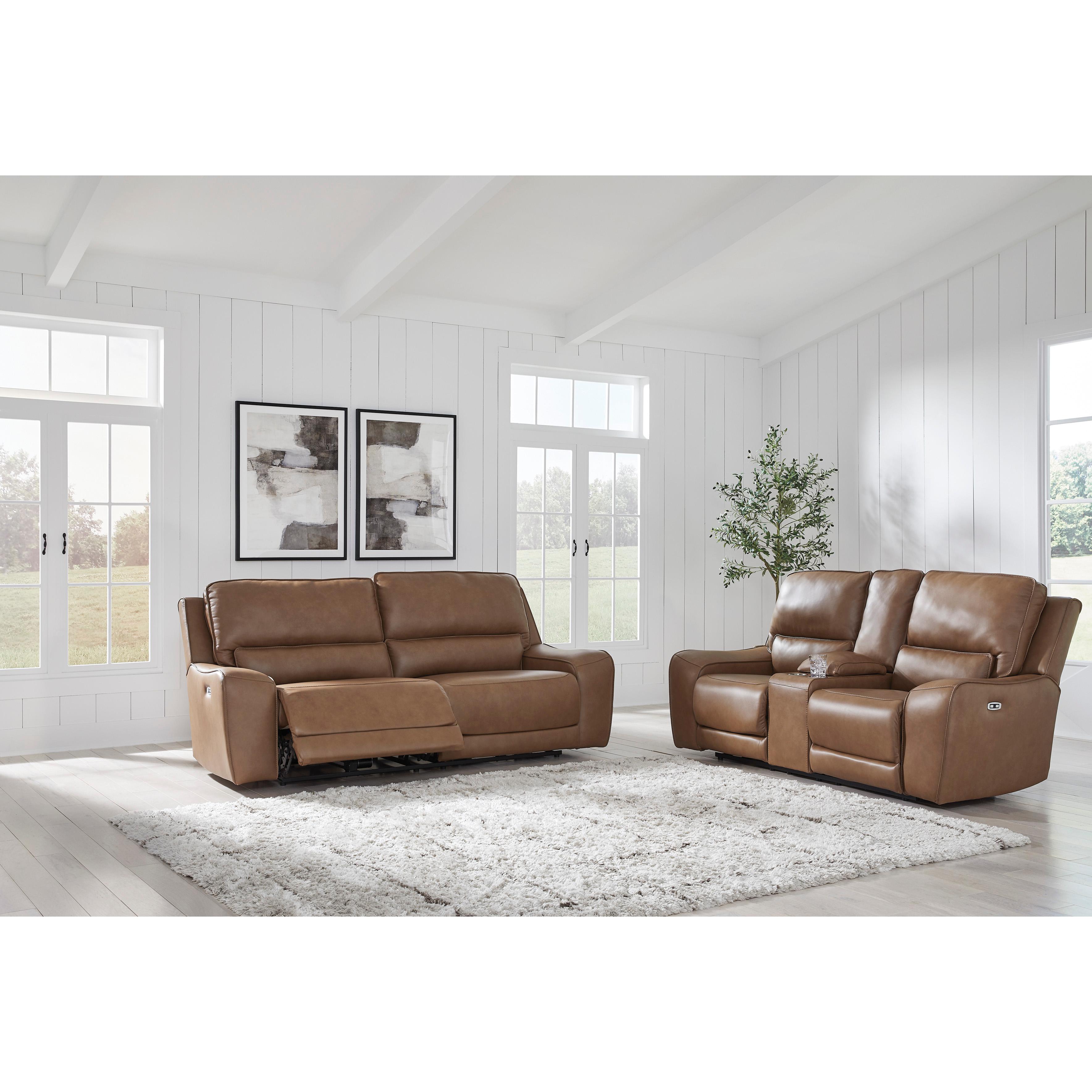  Manufacturer Color_Caramel --  Signature Design by Ashley DeepWakes Power Reclining Leather Match Loveseat with Console IMAGE 10