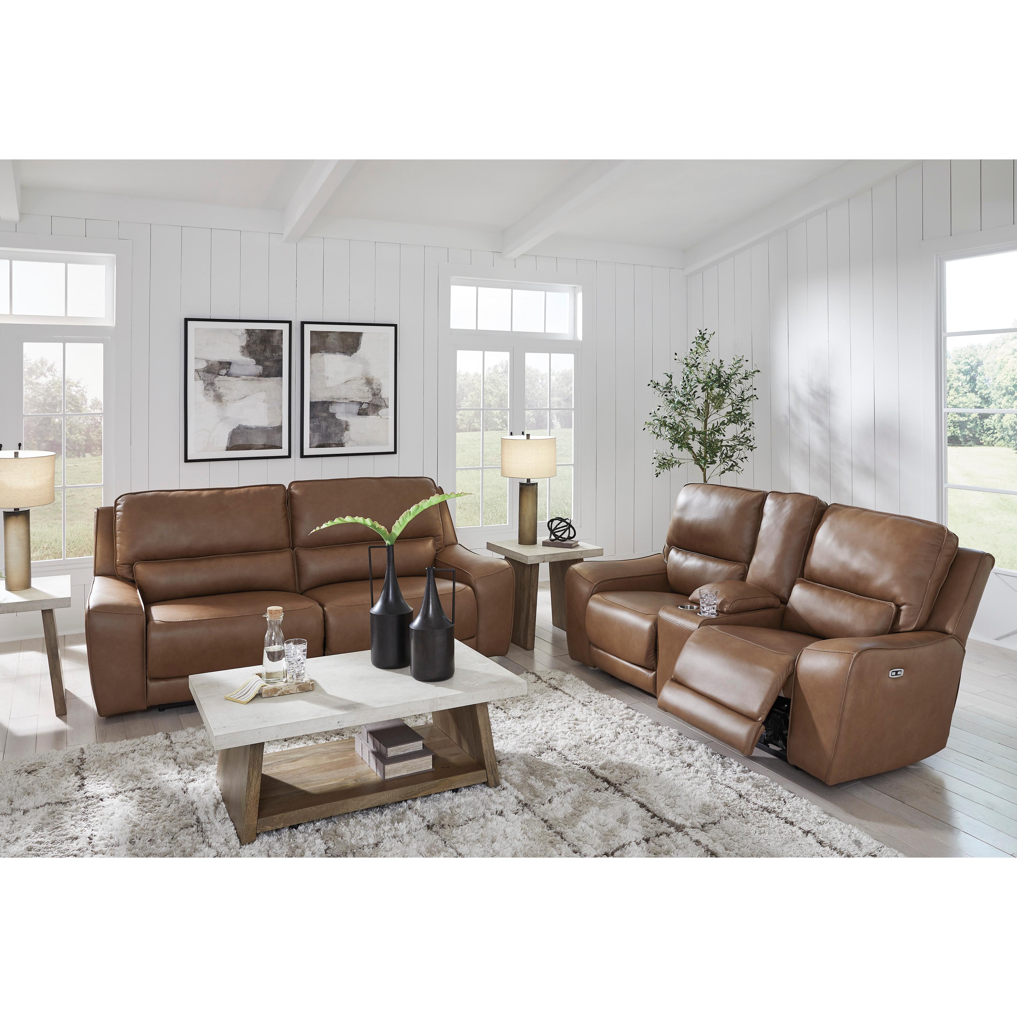  Manufacturer Color_Caramel --  Signature Design by Ashley DeepWakes Power Reclining Leather Match Loveseat with Console IMAGE 11