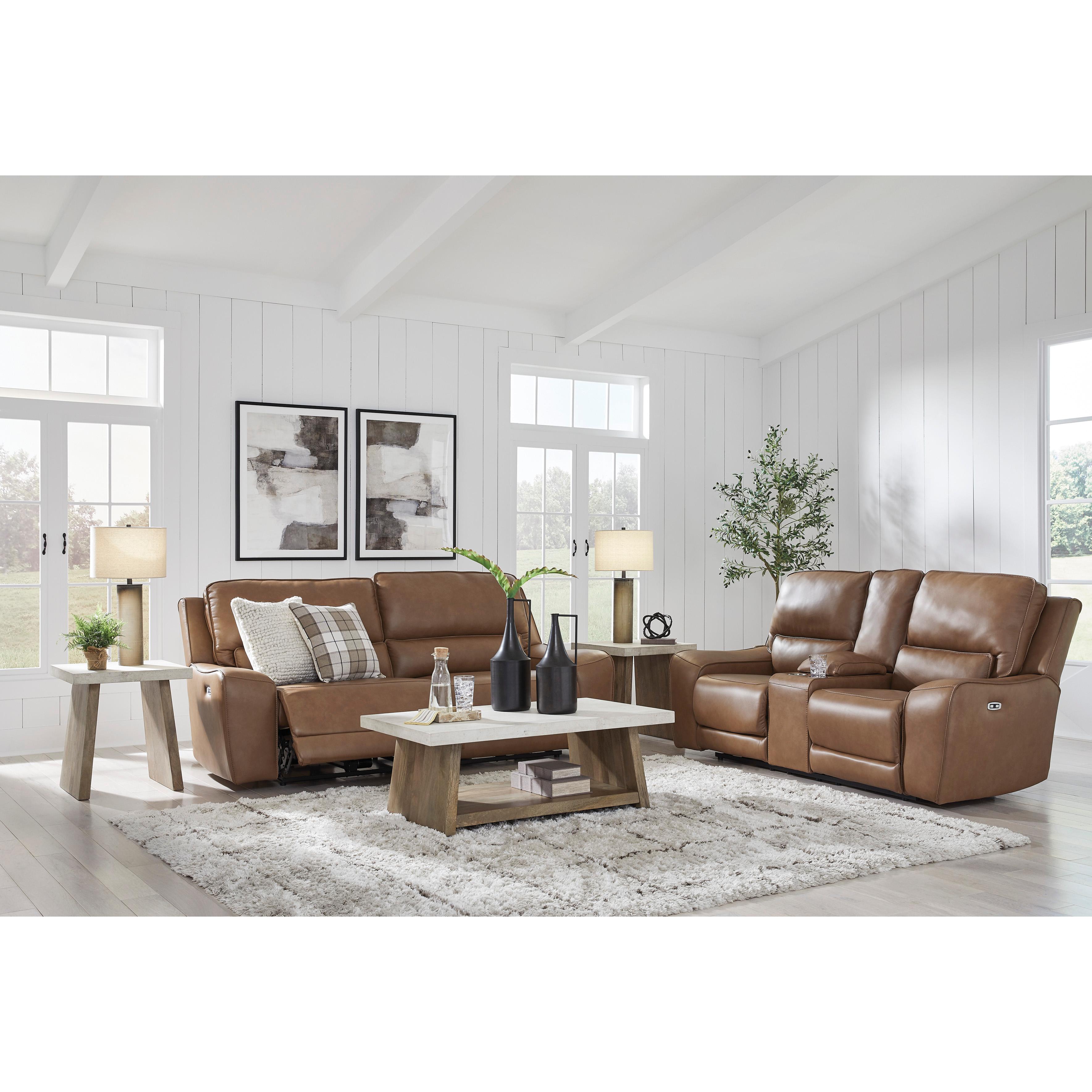  Manufacturer Color_Caramel --  Signature Design by Ashley DeepWakes Power Reclining Leather Match Loveseat with Console IMAGE 14