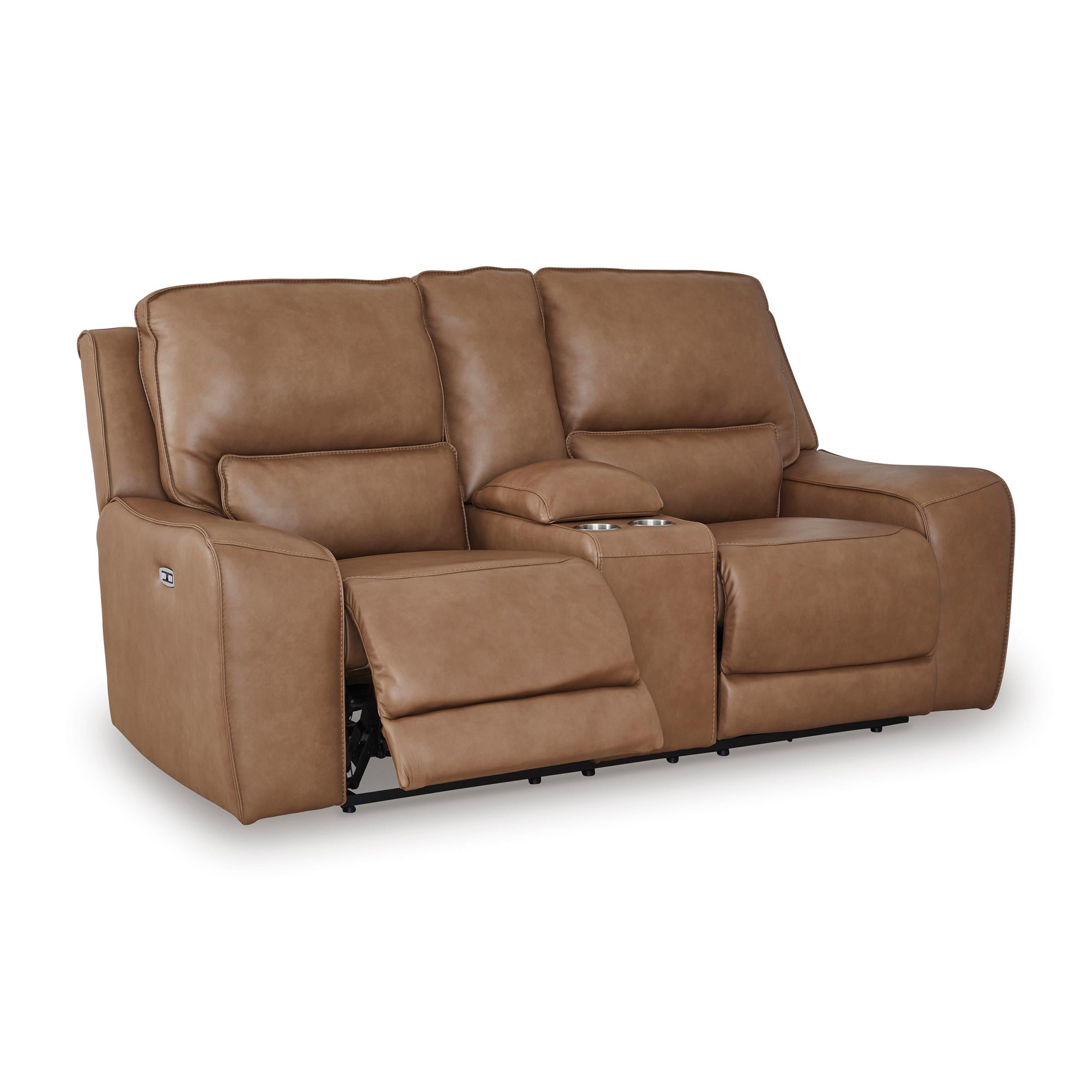  Manufacturer Color_Caramel --  Signature Design by Ashley DeepWakes Power Reclining Leather Match Loveseat with Console IMAGE 2