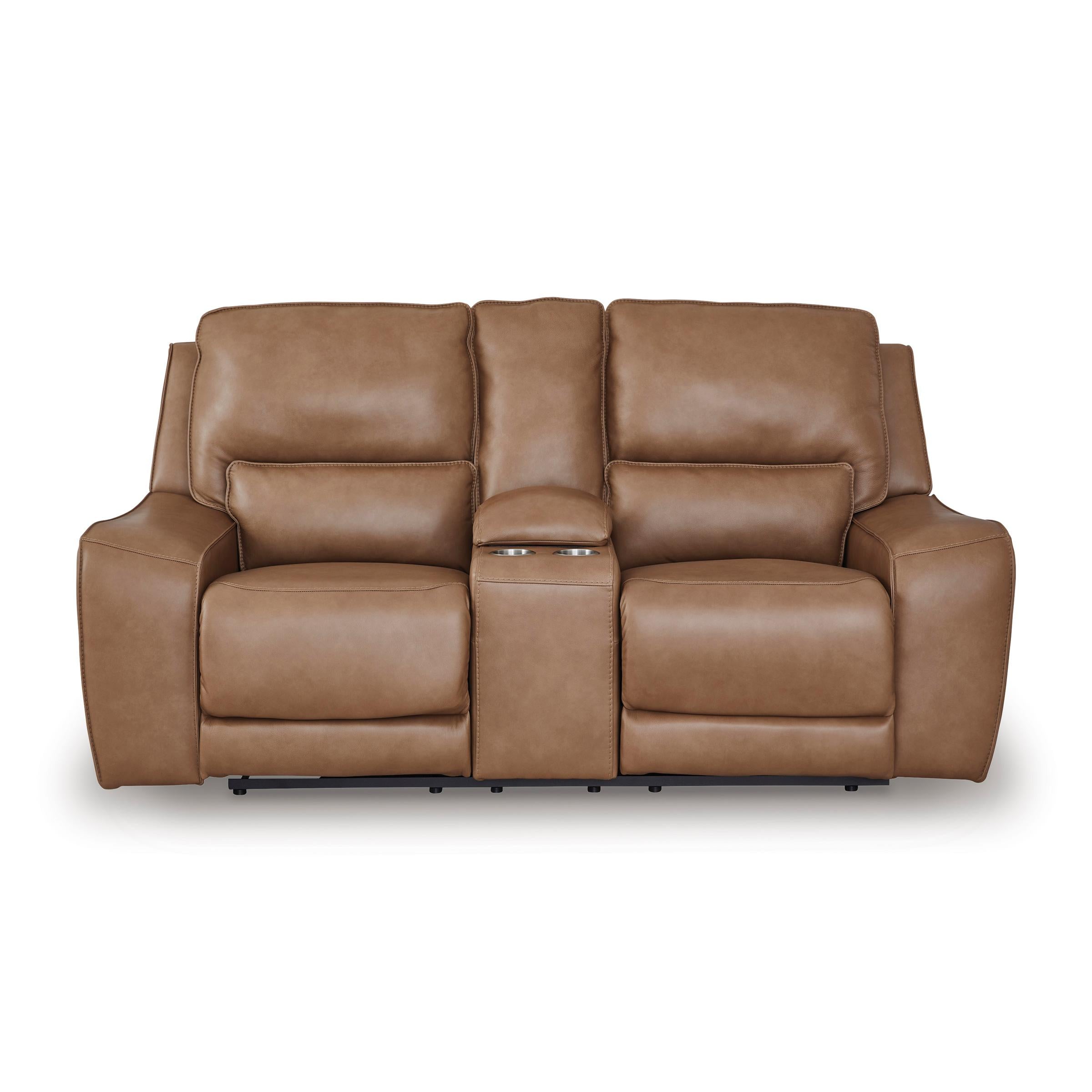  Manufacturer Color_Caramel --  Signature Design by Ashley DeepWakes Power Reclining Leather Match Loveseat with Console IMAGE 3