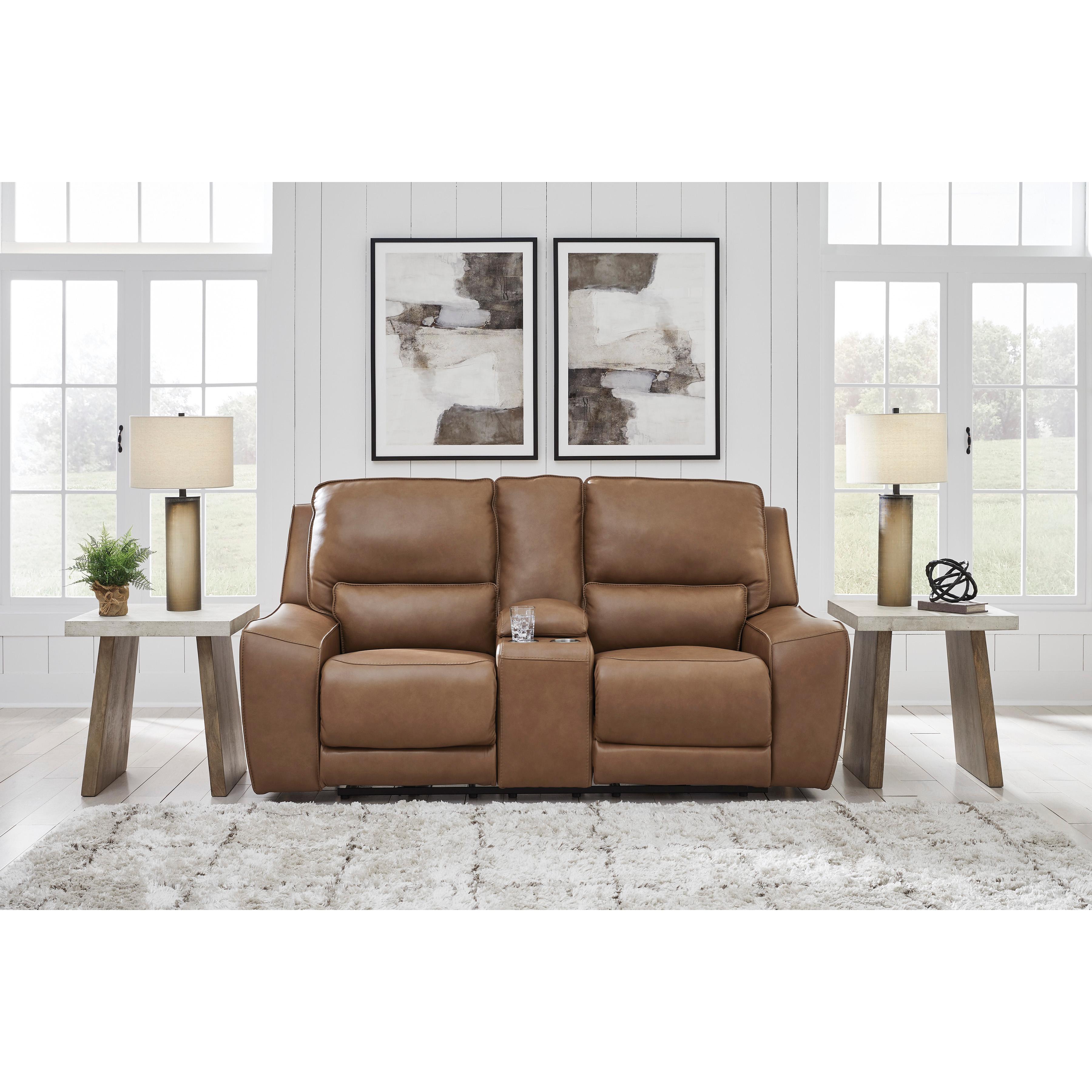  Manufacturer Color_Caramel --  Signature Design by Ashley DeepWakes Power Reclining Leather Match Loveseat with Console IMAGE 5