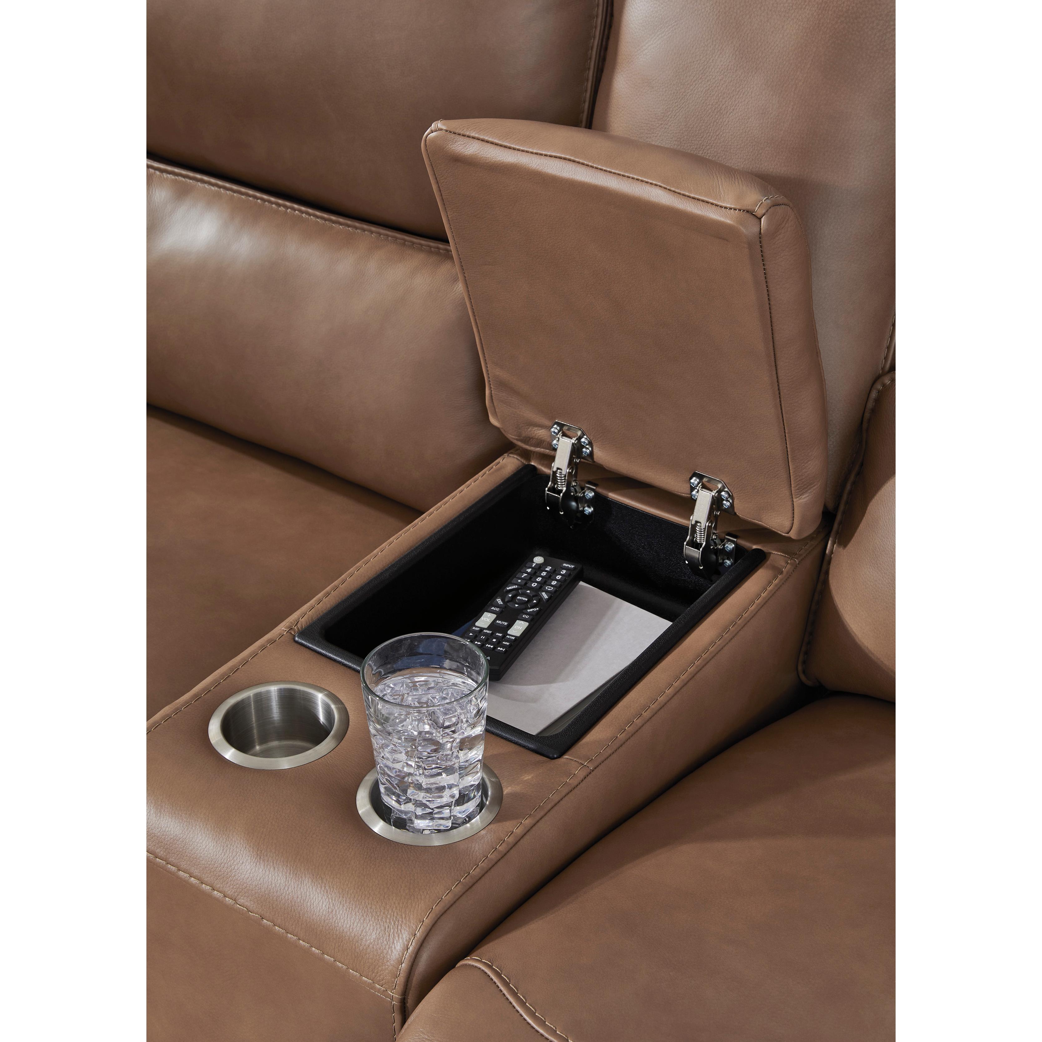  Manufacturer Color_Caramel --  Signature Design by Ashley DeepWakes Power Reclining Leather Match Loveseat with Console IMAGE 6