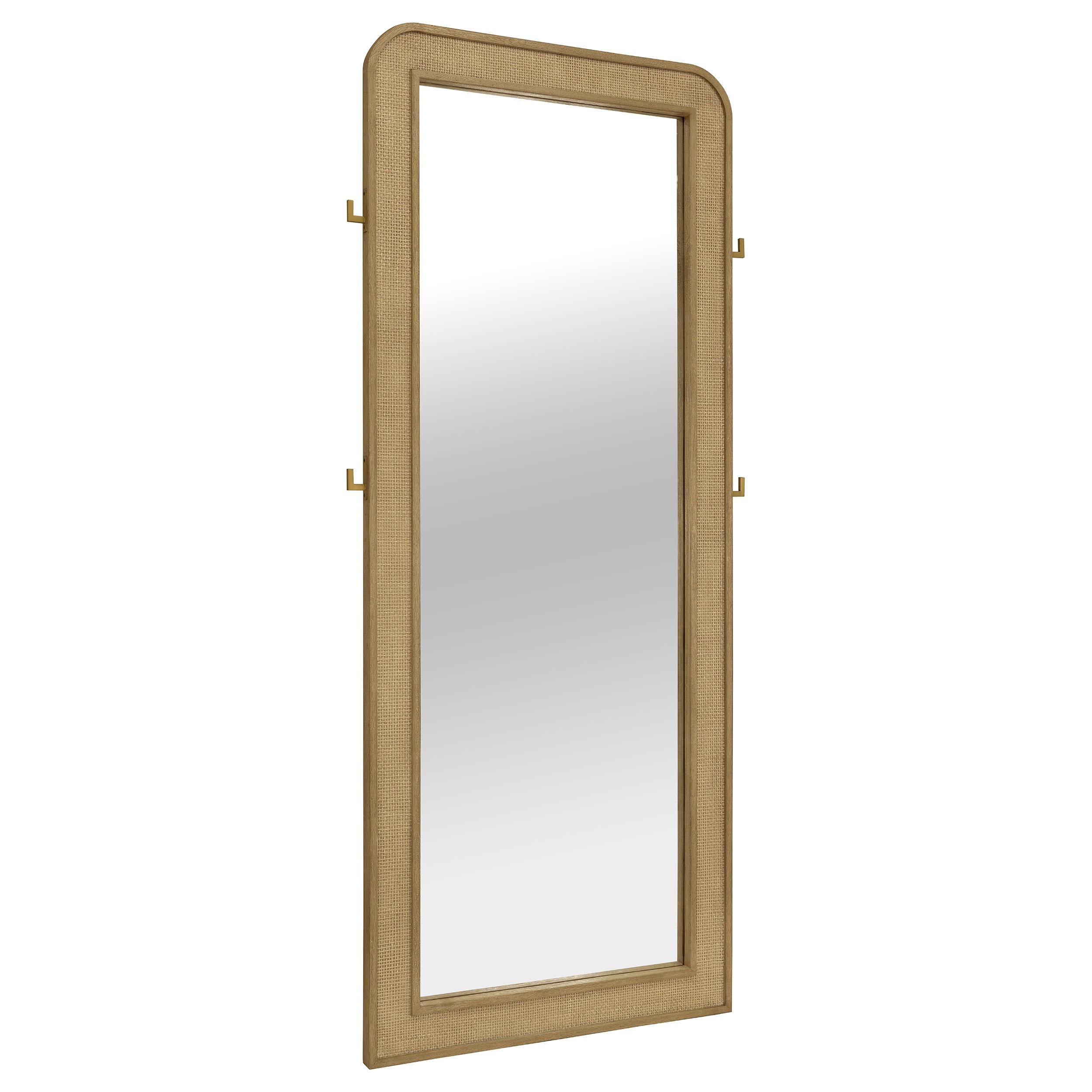  Coaster Furniture Arini 224309 Cane Weave Full Length Standing Floor Mirror - Sand Wash IMAGE 1