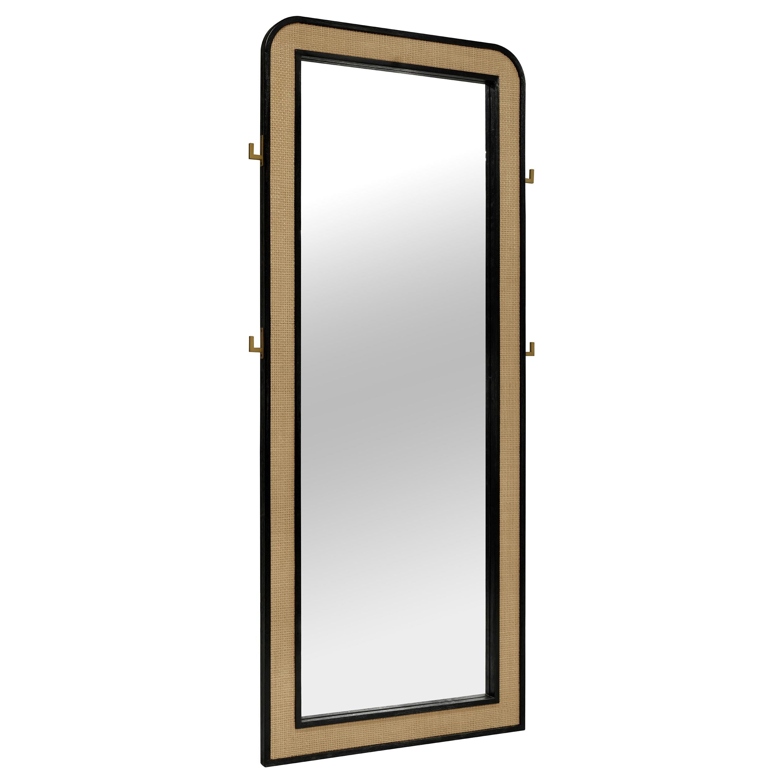  Coaster Furniture Arini 224339 Cane Weave Full Length Standing Floor Mirror - Black IMAGE 1