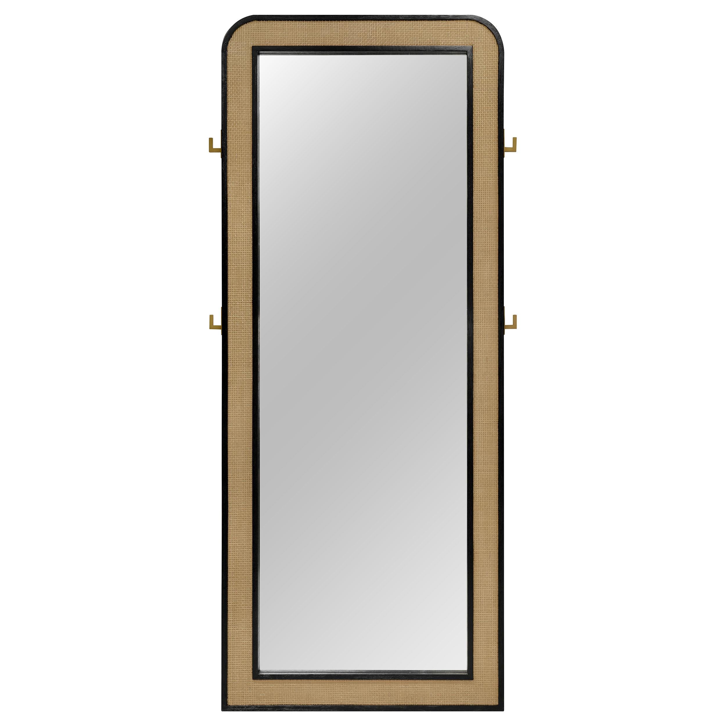  Coaster Furniture Arini 224339 Cane Weave Full Length Standing Floor Mirror - Black IMAGE 2