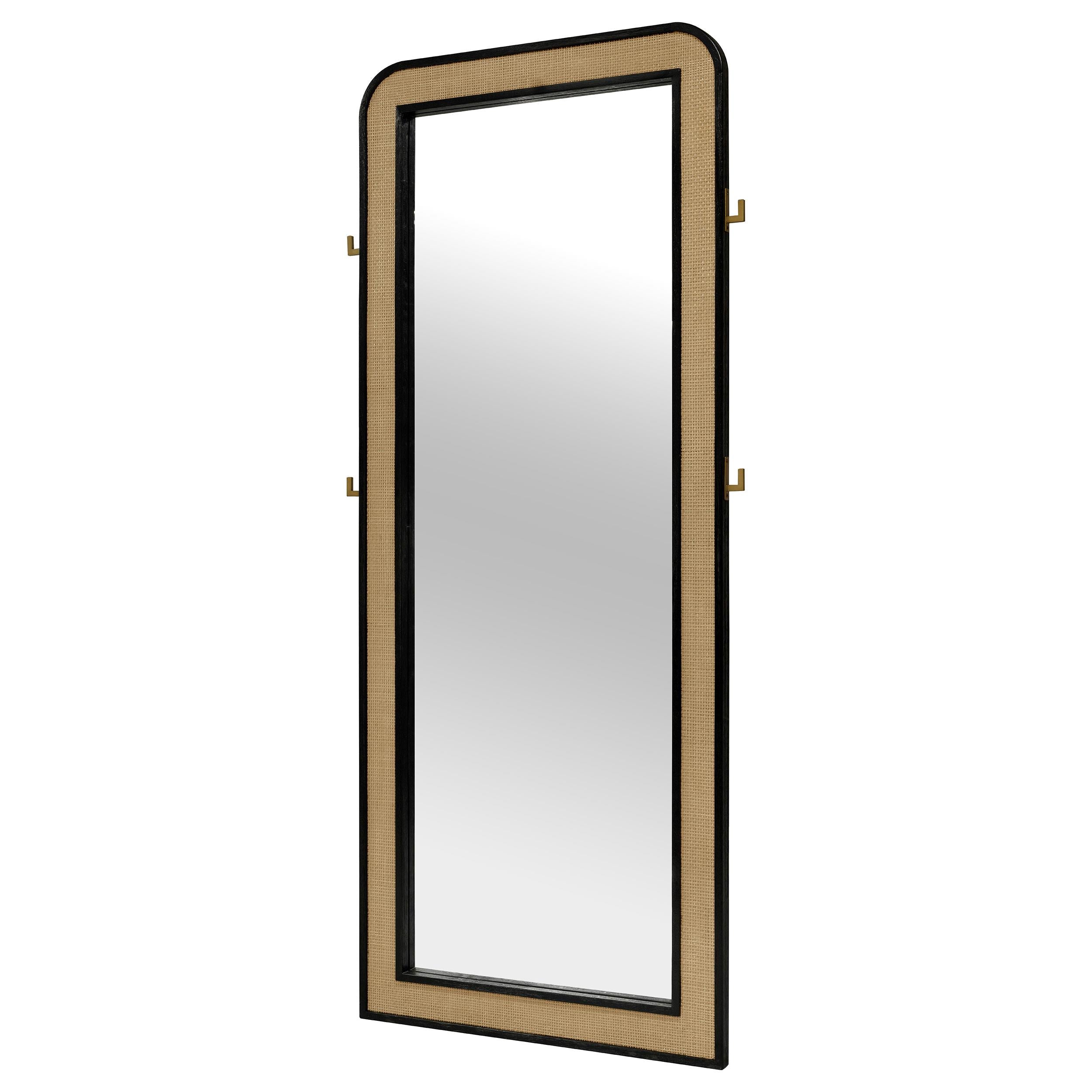  Coaster Furniture Arini 224339 Cane Weave Full Length Standing Floor Mirror - Black IMAGE 3