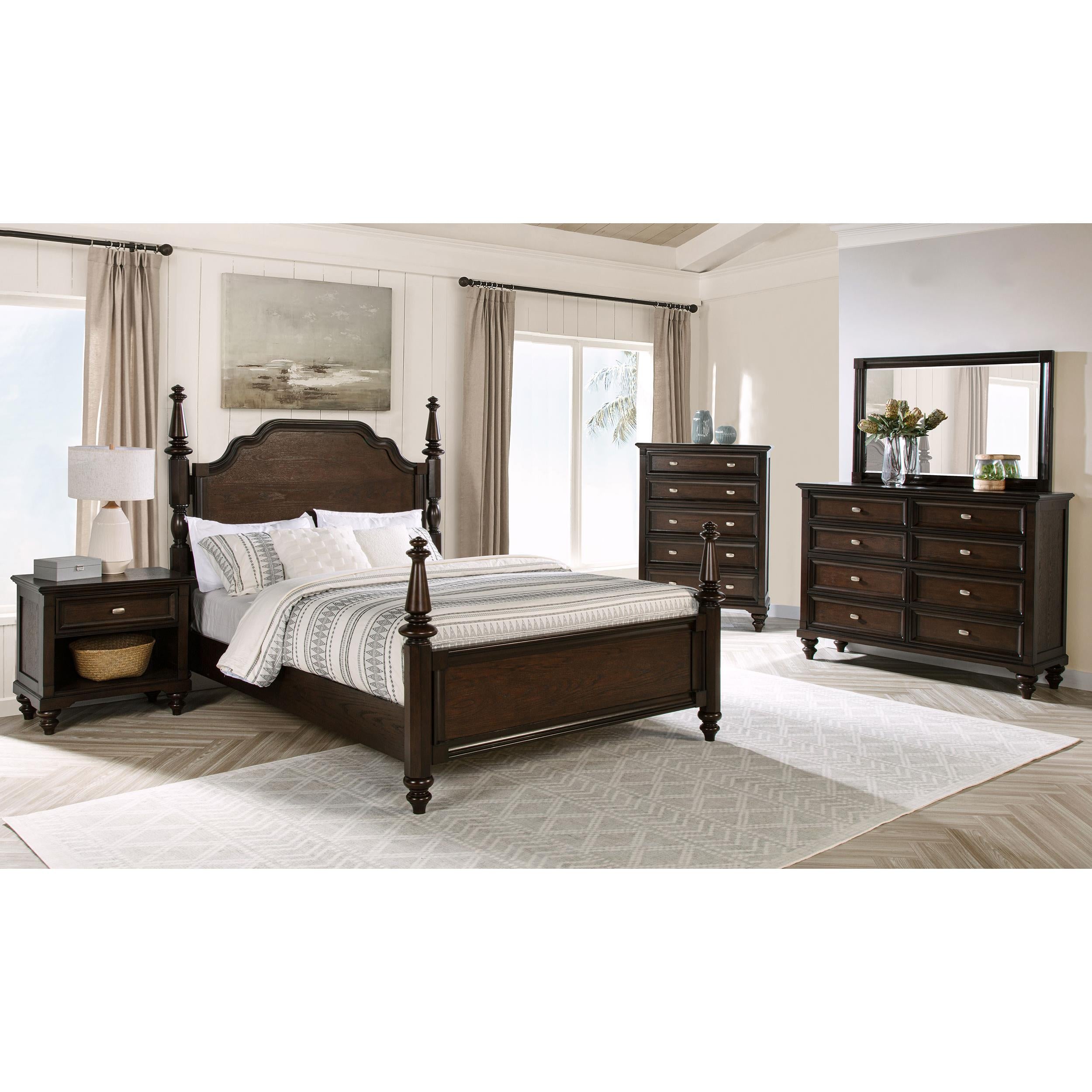  Size_California King --  Andover 223631KW 63-inch Four Poster California King Bed - Dark Oak IMAGE 3