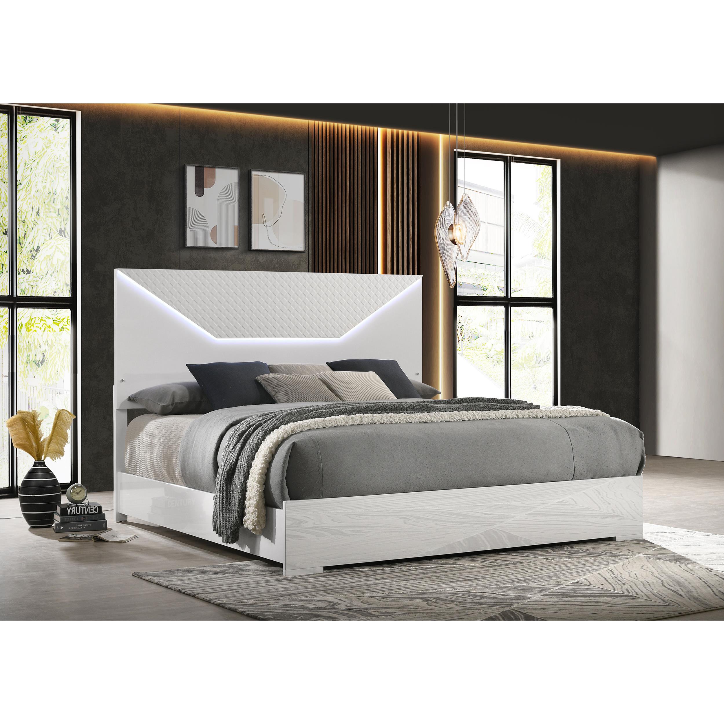  Size_King --  Ives 224941KE Eastern King Panel Bed LED Headboard - White High Gloss IMAGE 4