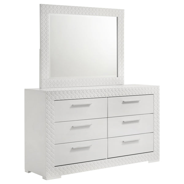 Coaster Furniture Ives 224943M 6-Drawer Dresser and Mirror - White High Gloss