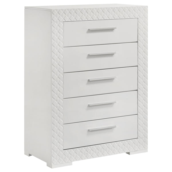 Coaster Furniture Ives 224945 5-Drawer Bedroom Chest of Drawers - White High Gloss