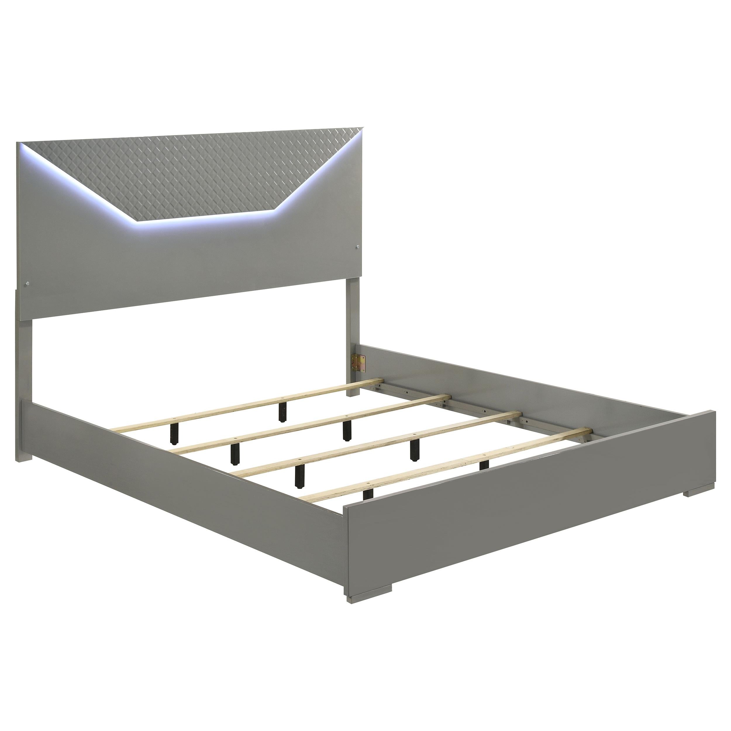  Size_King --  Ives 224971KE Eastern King Panel Bed LED Headboard - Grey High Gloss IMAGE 1