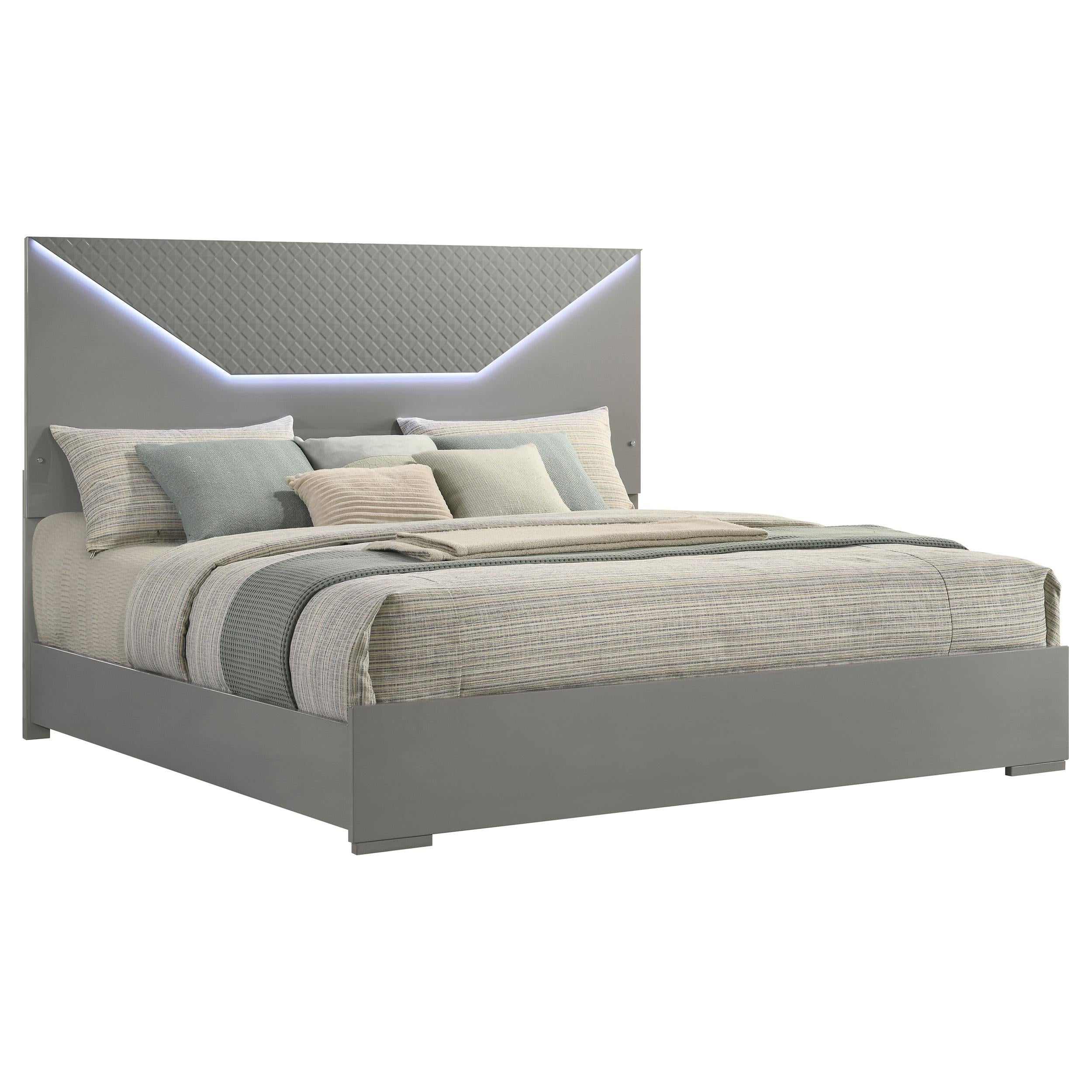  Size_King --  Ives 224971KE Eastern King Panel Bed LED Headboard - Grey High Gloss IMAGE 2