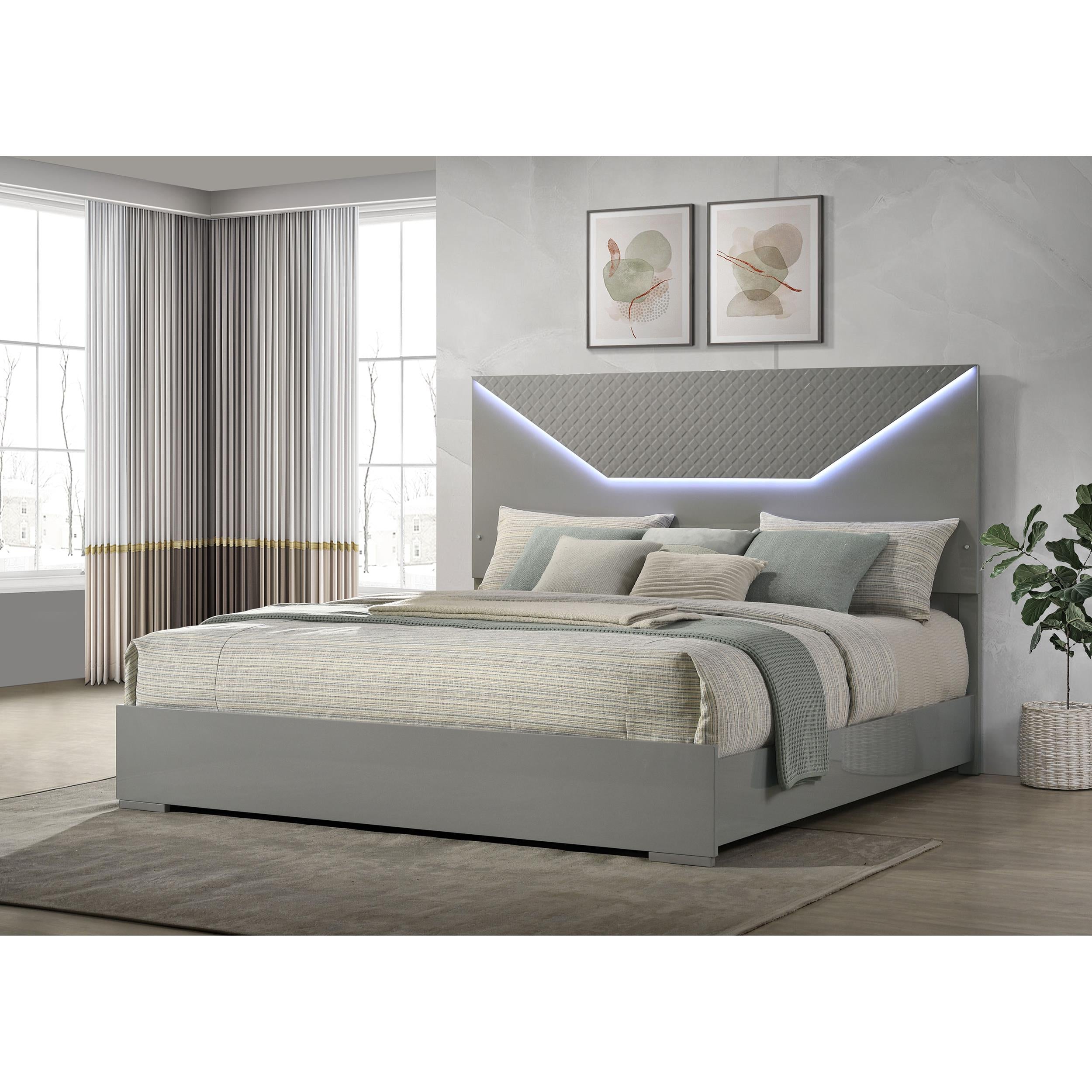  Size_King --  Ives 224971KE Eastern King Panel Bed LED Headboard - Grey High Gloss IMAGE 4