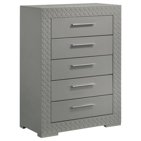 Coaster Furniture Ives 224975 5-Drawer Bedroom Chest of Drawers - Grey High Gloss