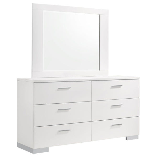 Coaster Furniture Felicity 203503M 6-Drawer Wood Dresser with Mirror - White High Gloss