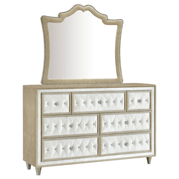 Coaster Furniture Antonella 223523M 7-Drawer Upholstered Dresser with Mirror - Ivory