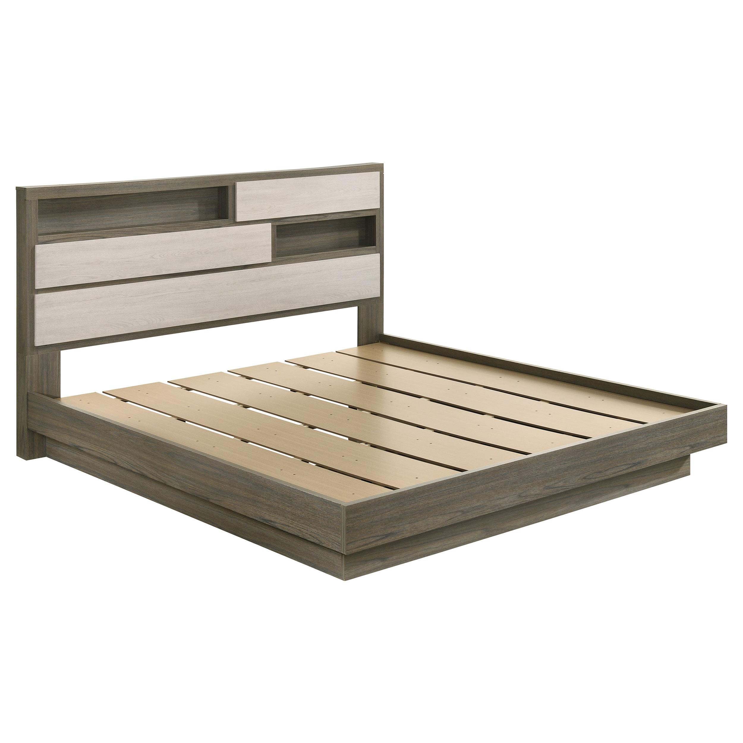  Size_King --  Fenwick 224981KE Eastern King Bed Bookcase Headboard - Grey Oak IMAGE 1