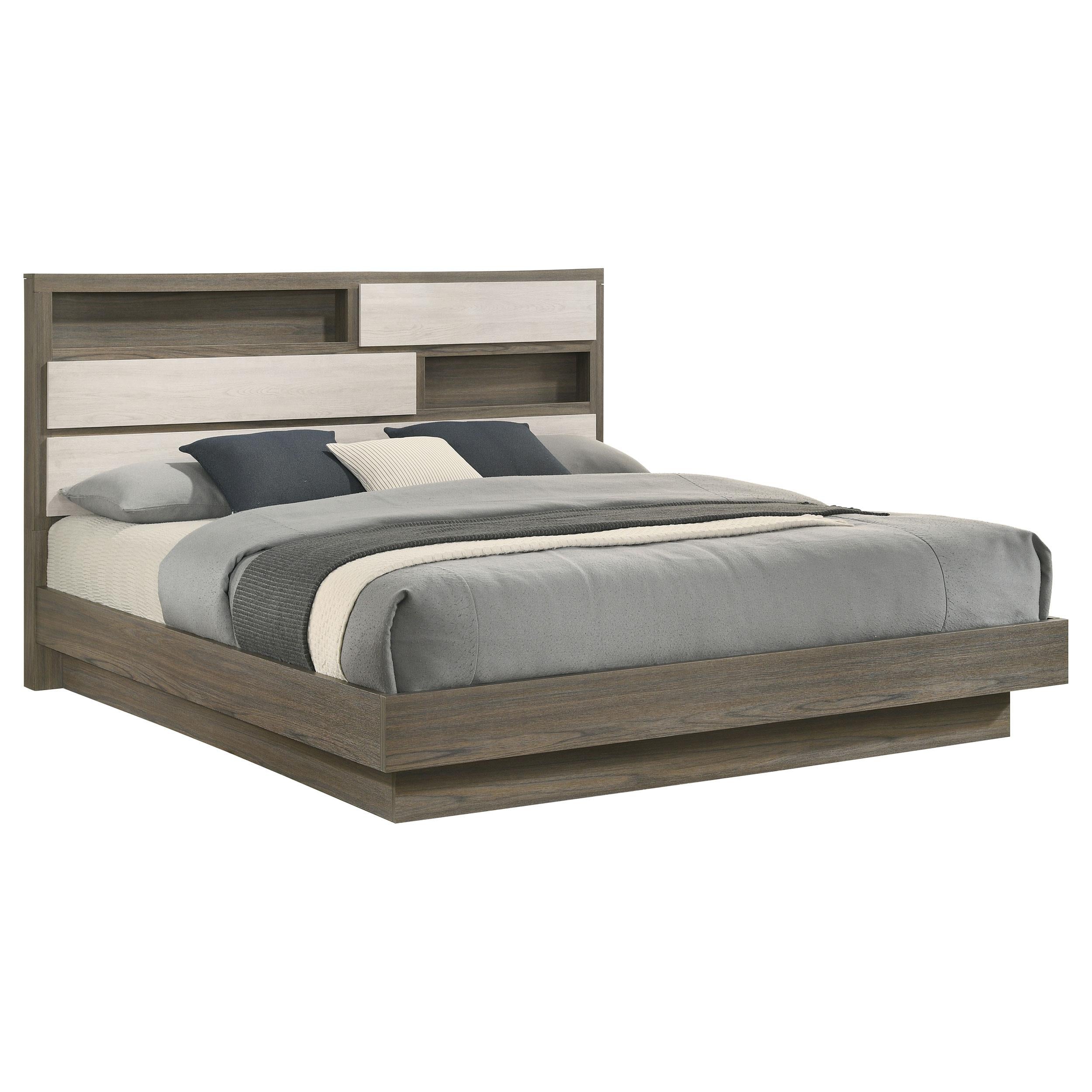  Size_King --  Fenwick 224981KE Eastern King Bed Bookcase Headboard - Grey Oak IMAGE 2