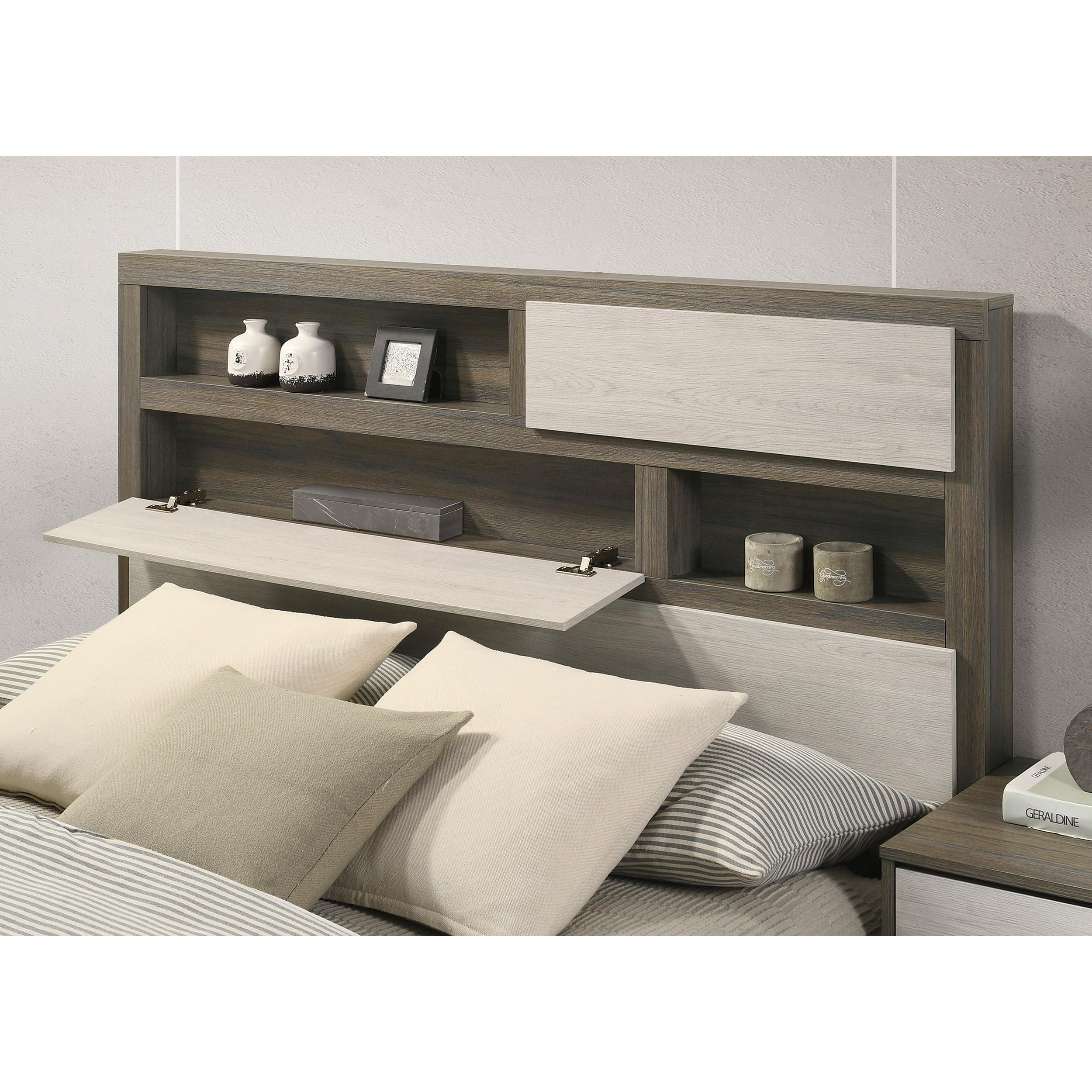  Size_King --  Fenwick 224981KE Eastern King Bed Bookcase Headboard - Grey Oak IMAGE 9