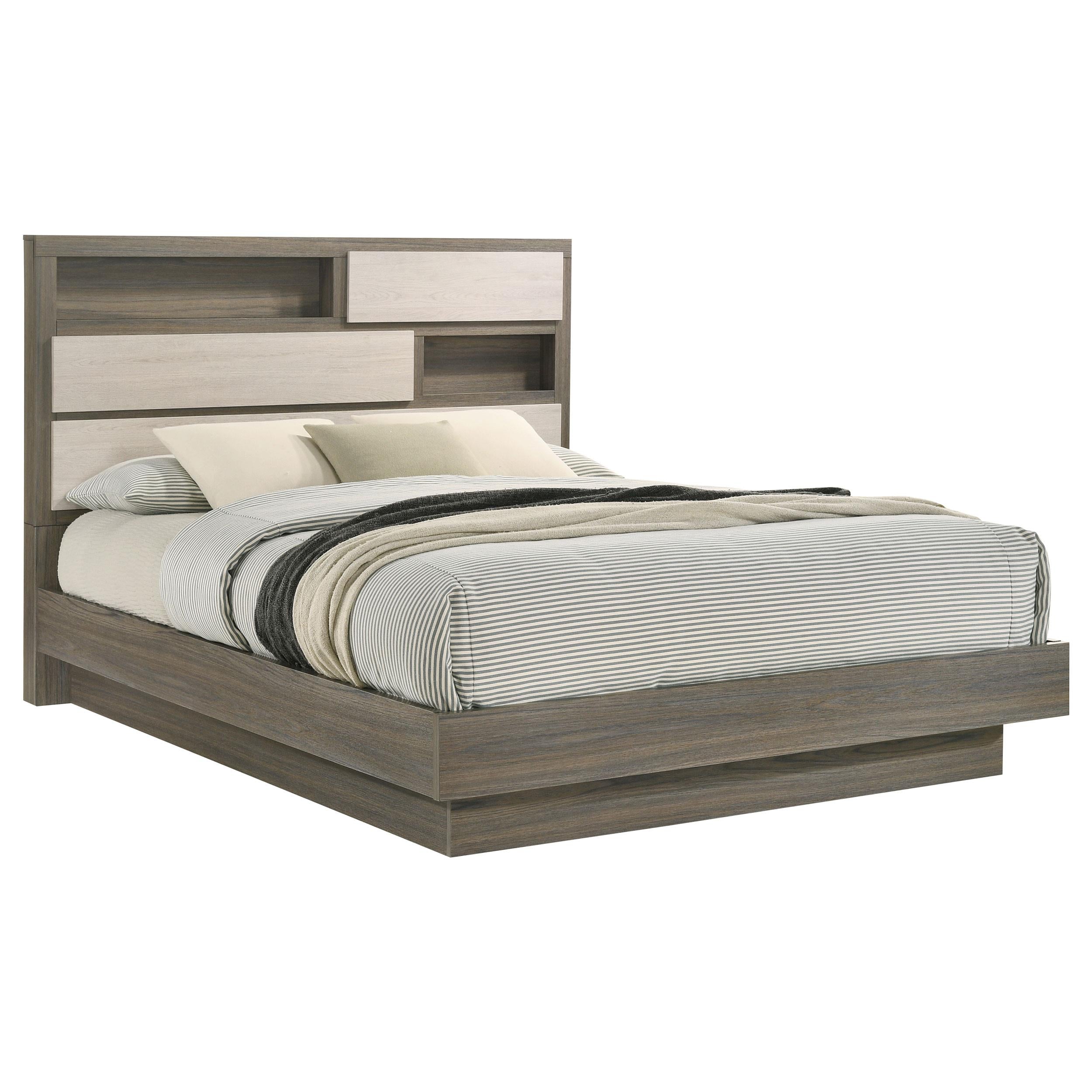  Size_California King --  Fenwick 224981KW California King Bed Bookcase Headboard - Grey Oak IMAGE 2