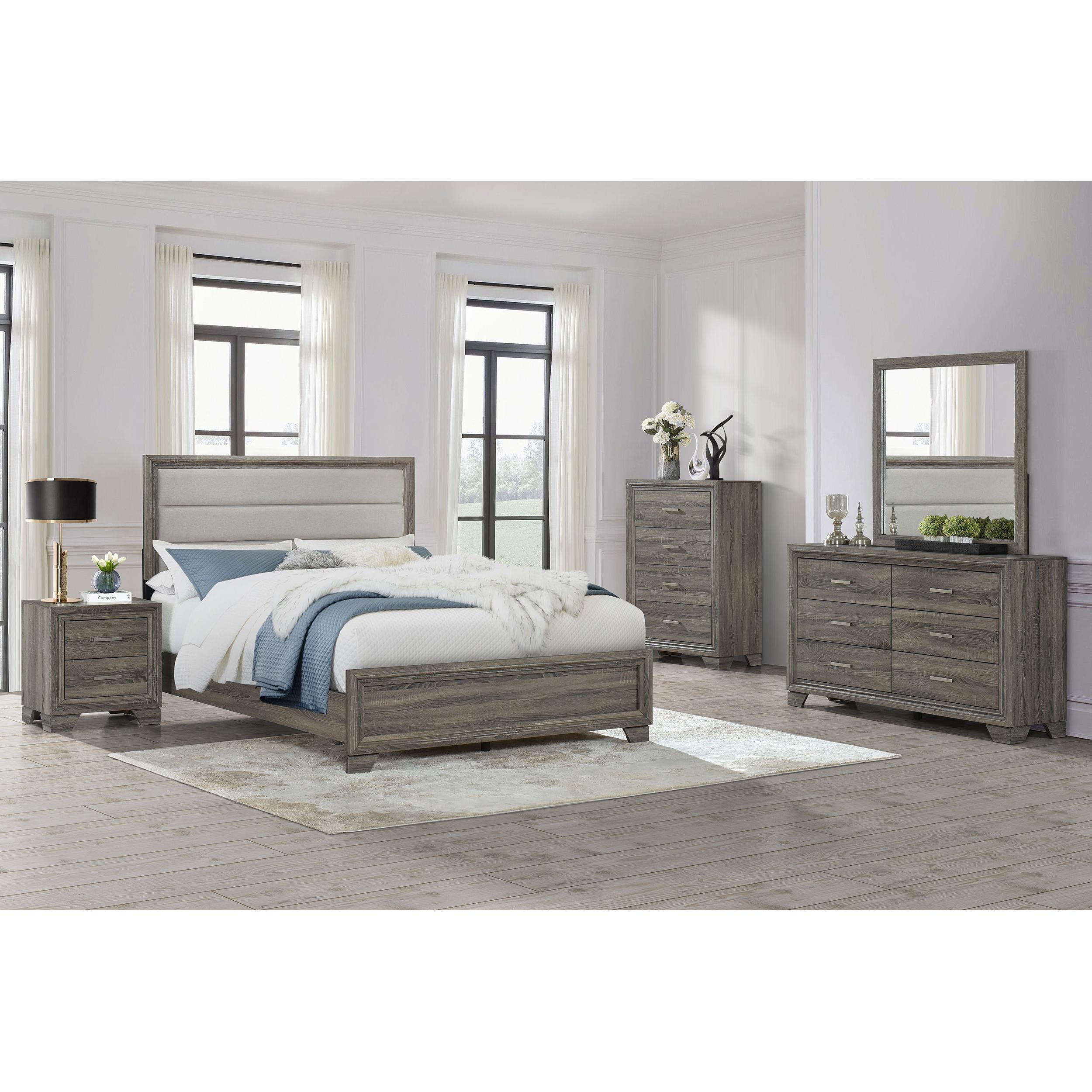  Size_California King --  Wright 223341KW 52-inch Upholstered California King Bed - Brown Oak IMAGE 5