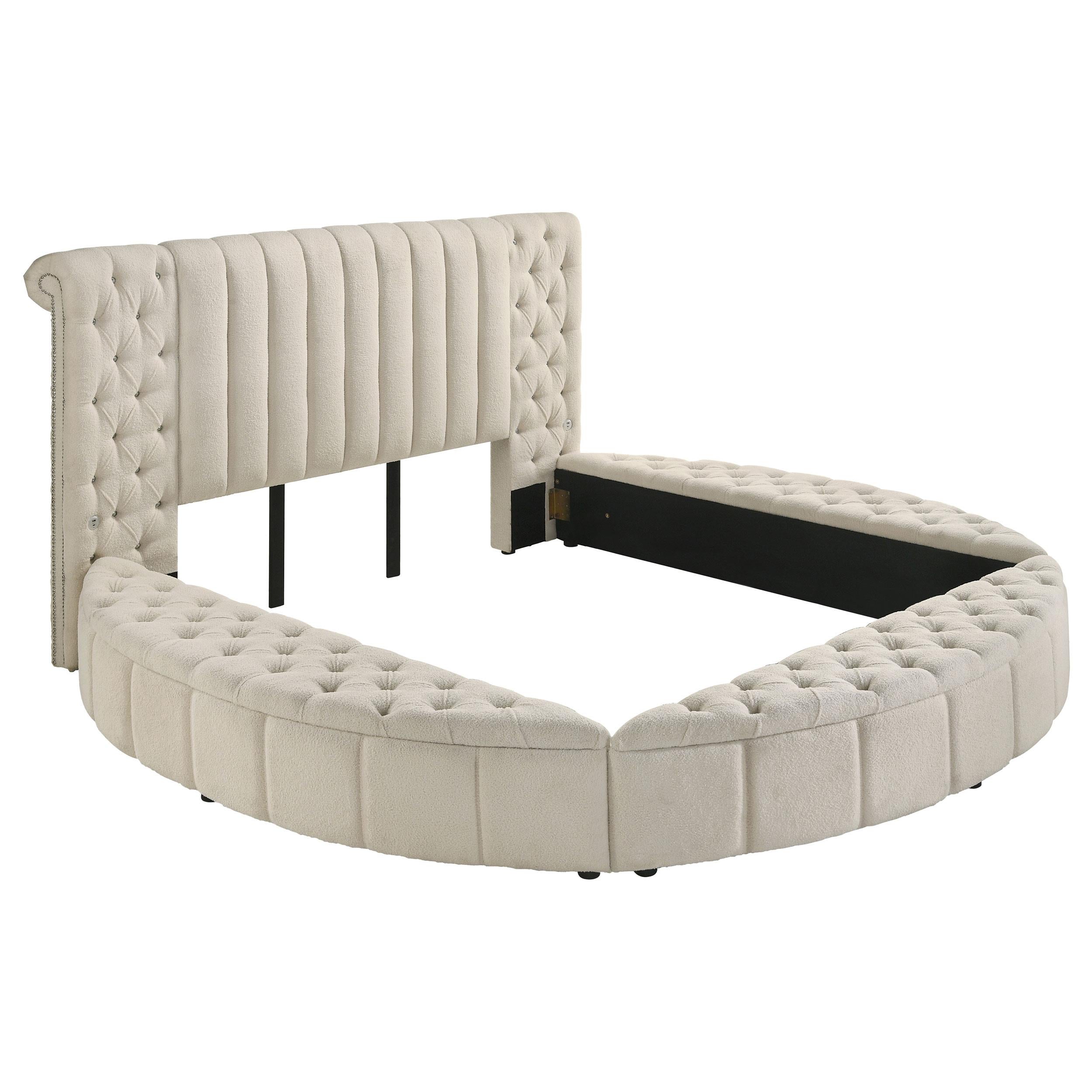  Size_King --  Sonya 360111KE Upholstered Eastern King Round Storage Bed - Ivory IMAGE 1