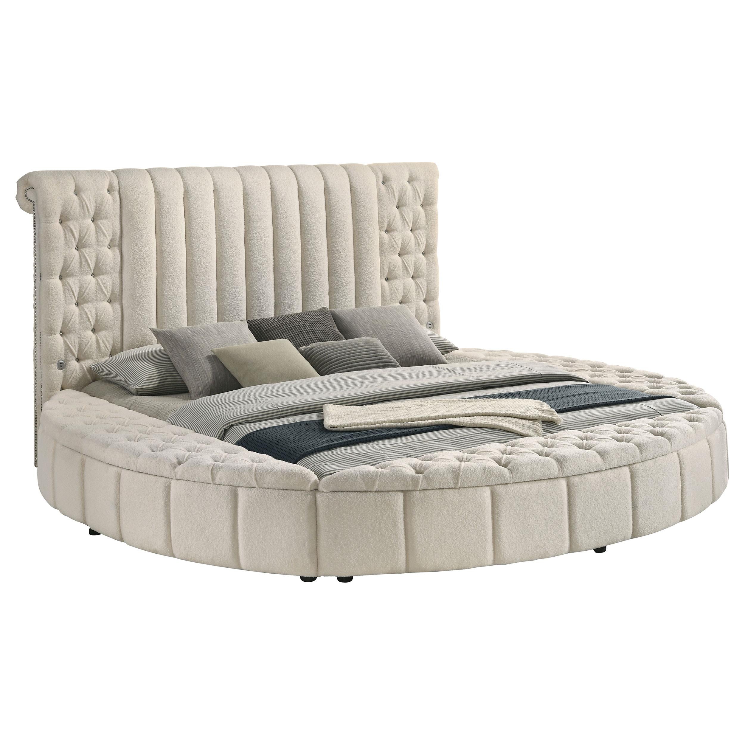  Size_King --  Sonya 360111KE Upholstered Eastern King Round Storage Bed - Ivory IMAGE 2