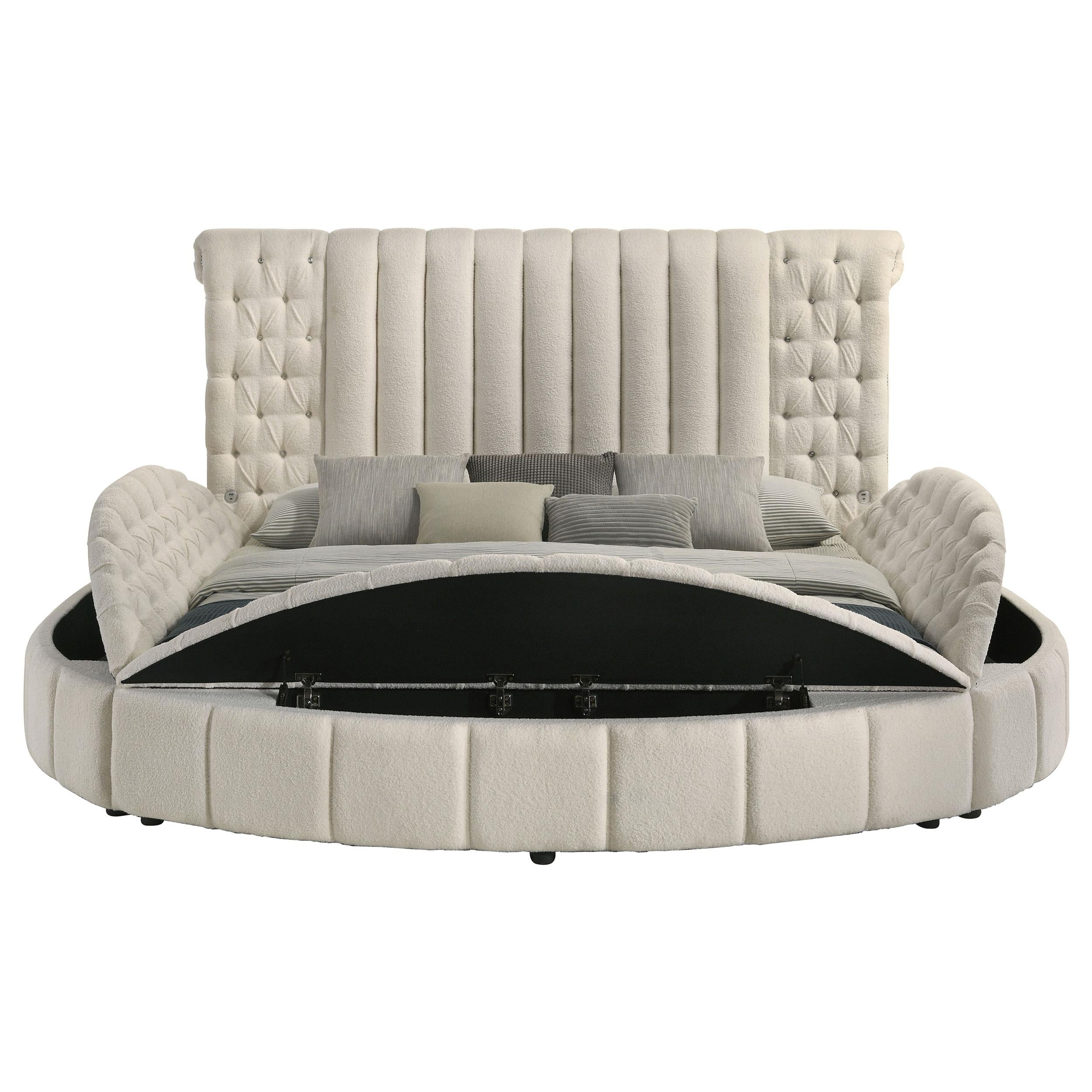  Size_King --  Sonya 360111KE Upholstered Eastern King Round Storage Bed - Ivory IMAGE 3