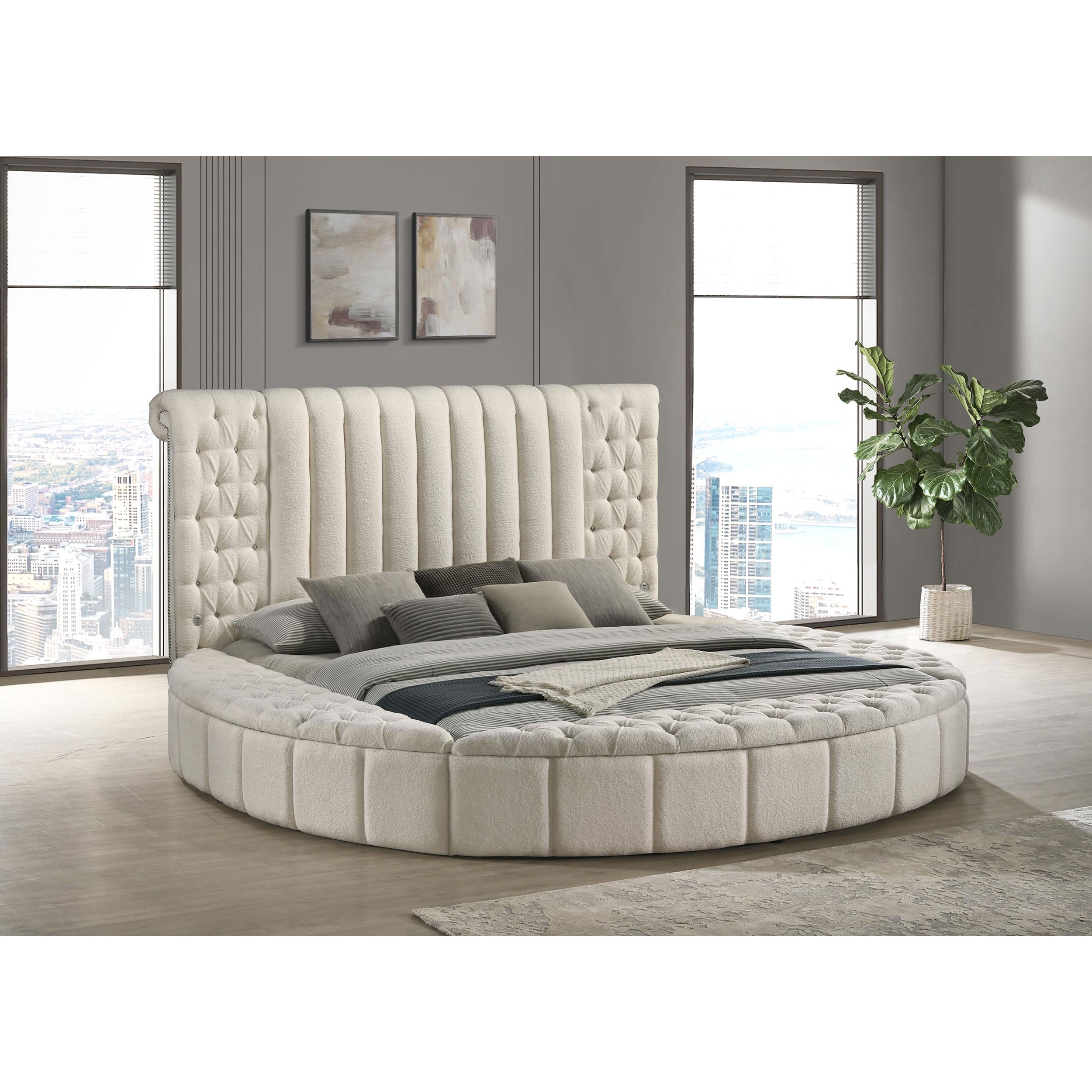  Size_King --  Sonya 360111KE Upholstered Eastern King Round Storage Bed - Ivory IMAGE 5