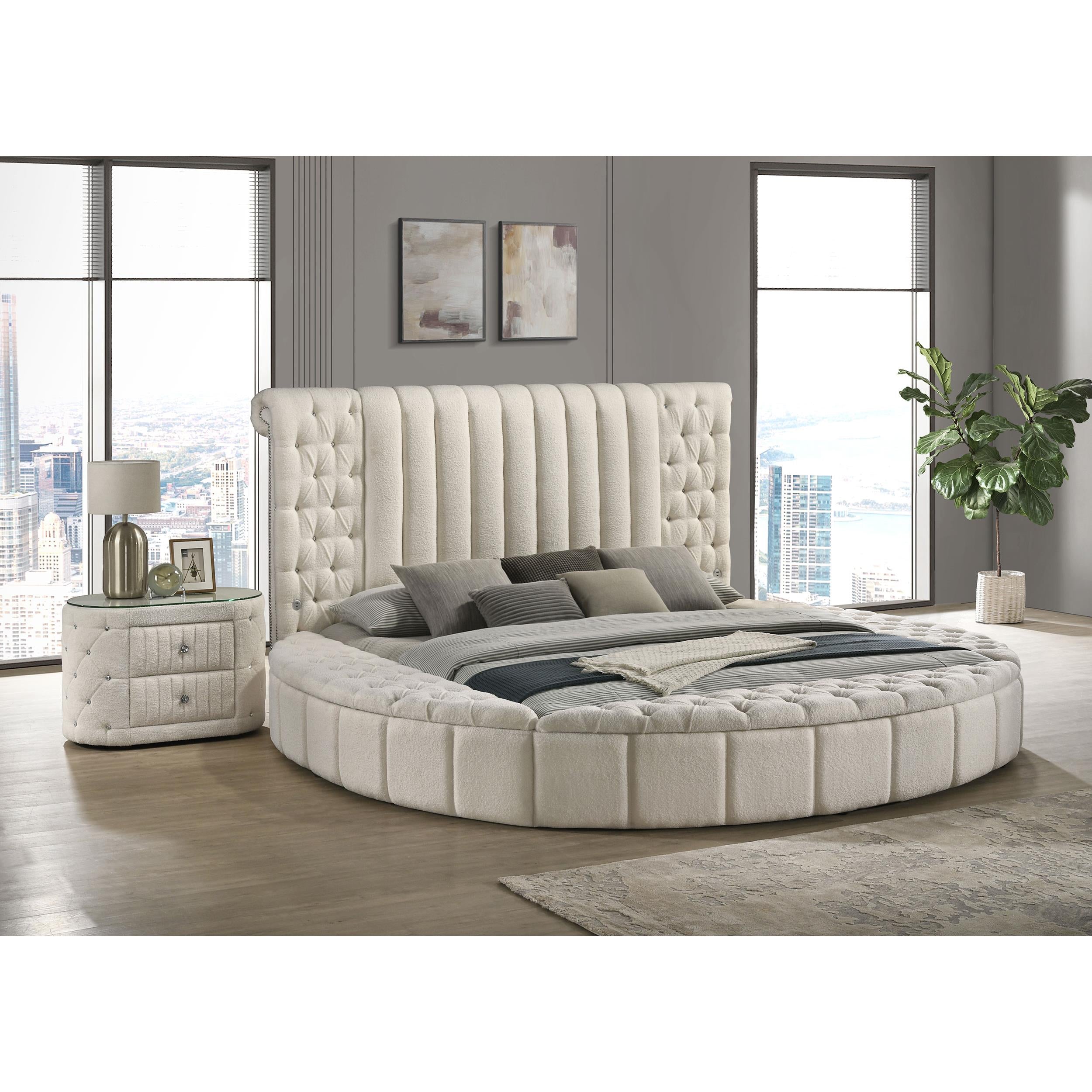  Size_King --  Sonya 360111KE Upholstered Eastern King Round Storage Bed - Ivory IMAGE 6