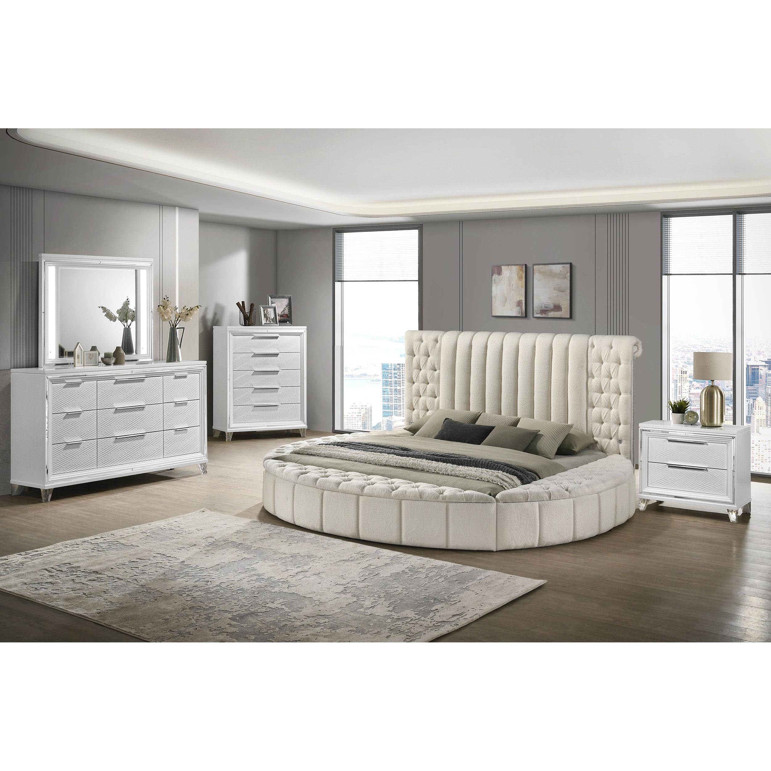  Size_King --  Sonya 360111KE Upholstered Eastern King Round Storage Bed - Ivory IMAGE 7