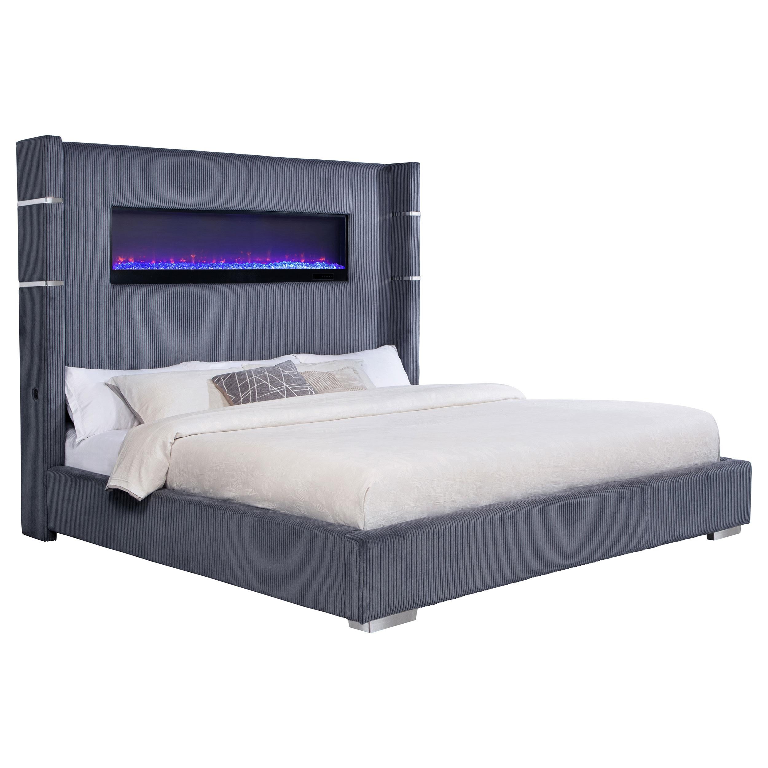  Size_King --  Tisdall 306030KE Upholstered Eastern King Flame Visualizer Bed - Grey IMAGE 2